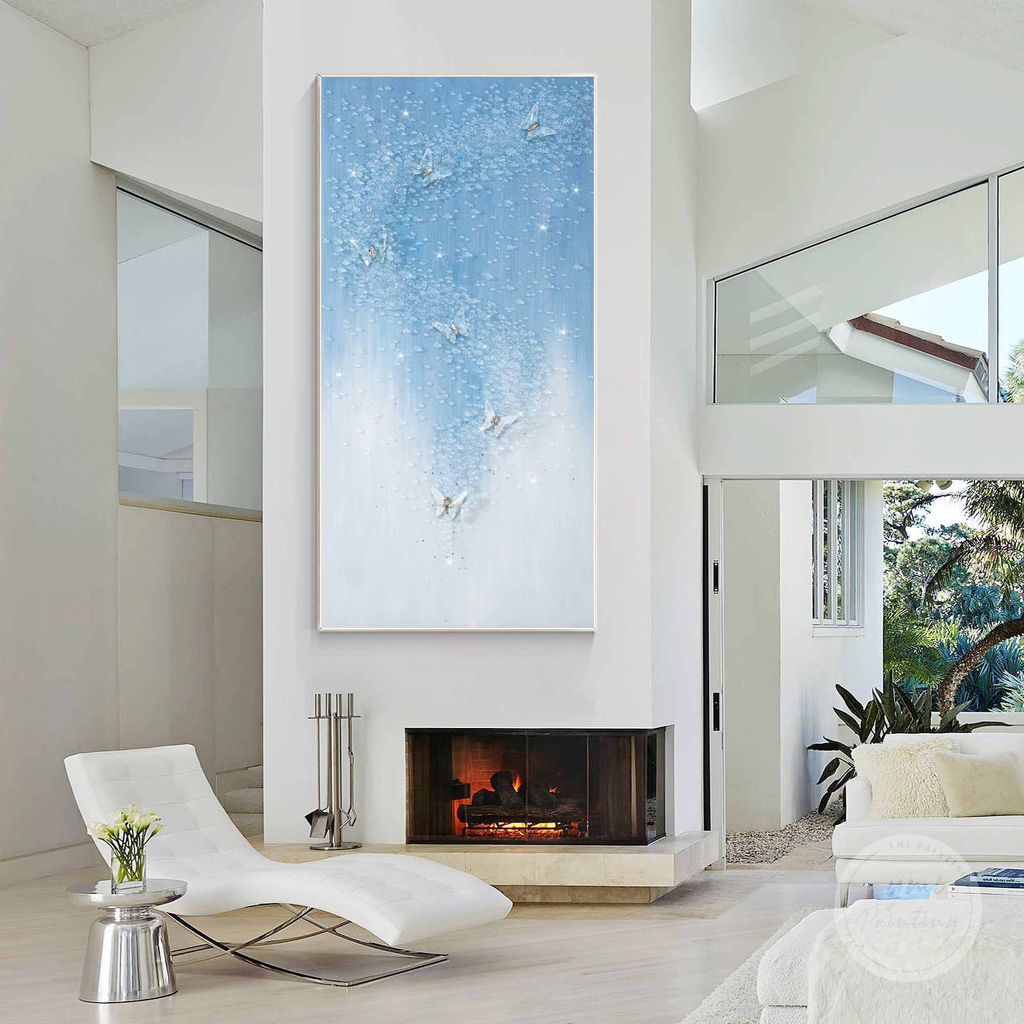 Modern wall art with a full resin pour finish and separate 3D butterfly element.