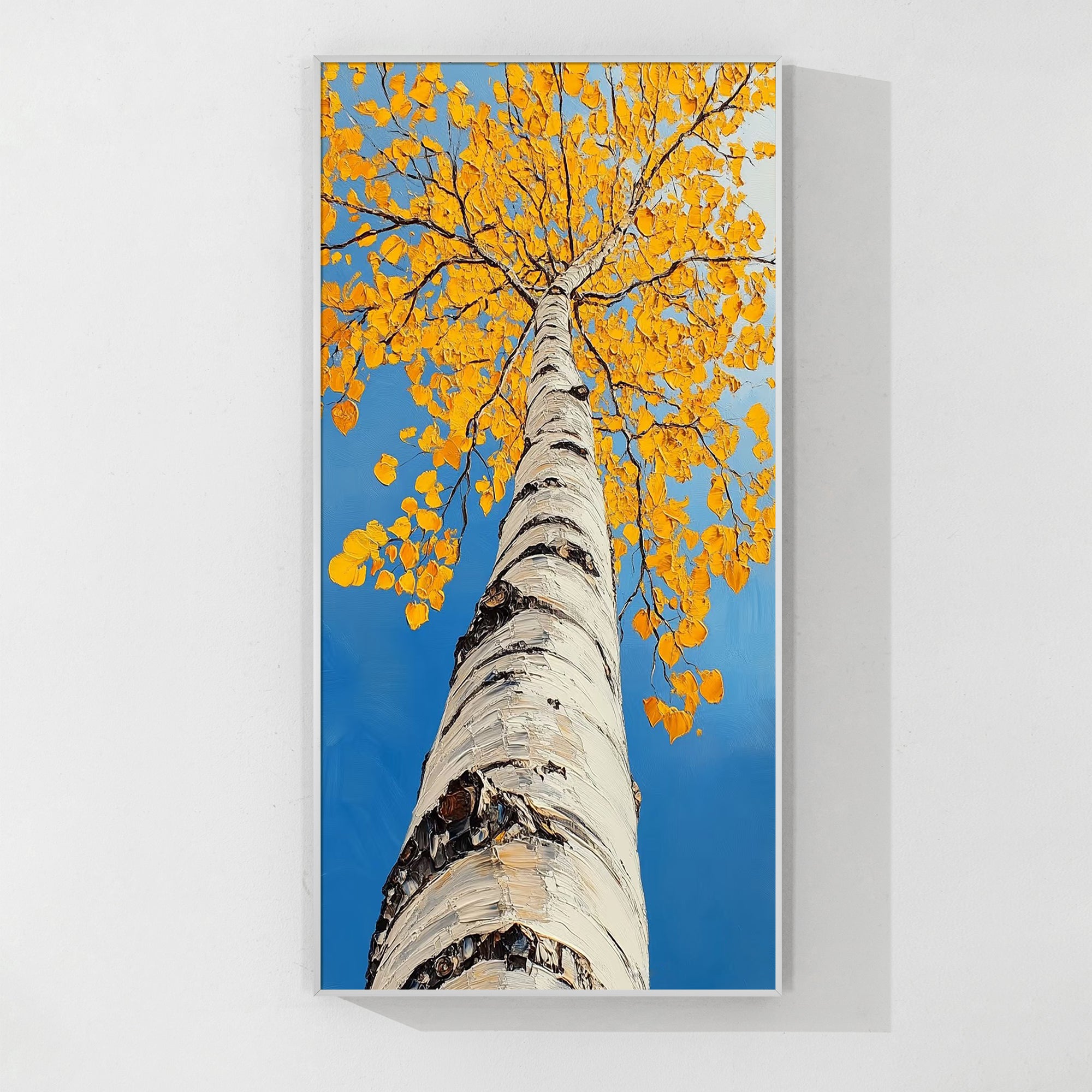 Large original hand-painted autumn tree wall art featuring warm fall tones and textured details.