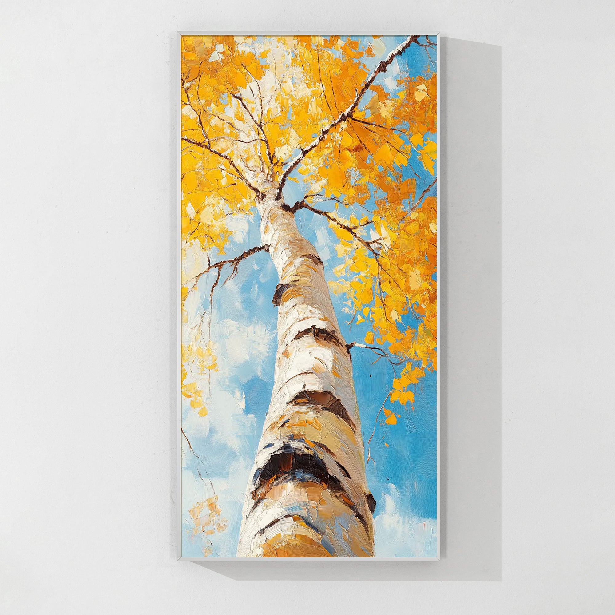 Large autumn tree painting with rich fall colors, perfect for living room or hallway wall decor.