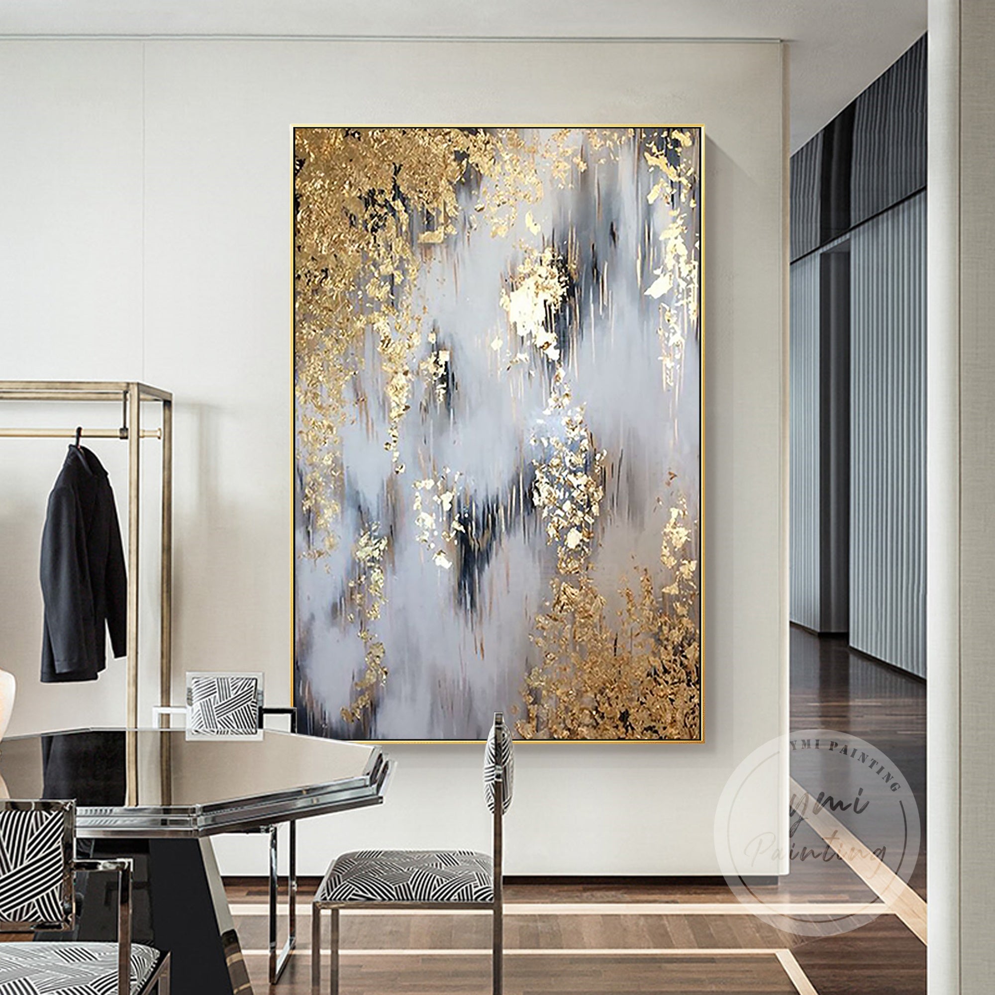 Original acrylic painting with a gold aesthetic, adding elegance and sophistication to any space.