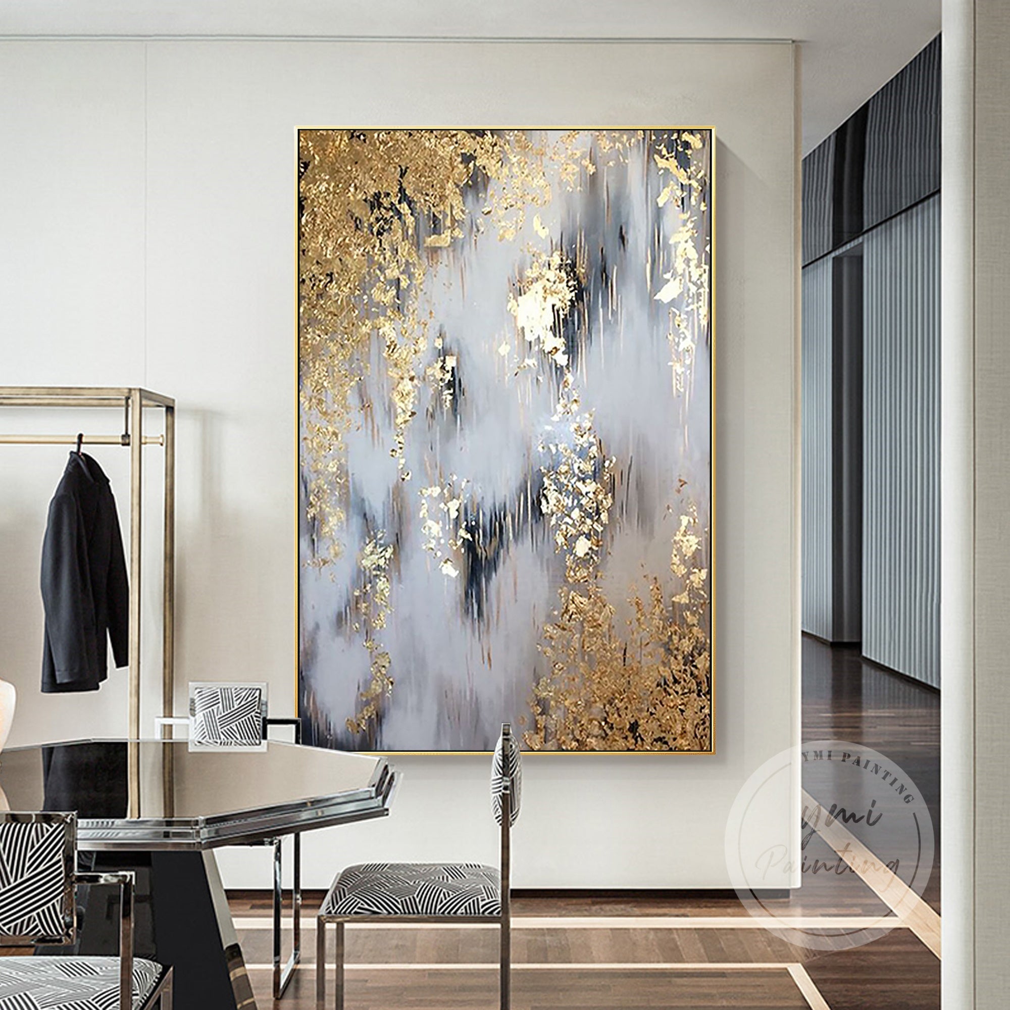 Original acrylic painting with a gold aesthetic, adding elegance and sophistication to any space.