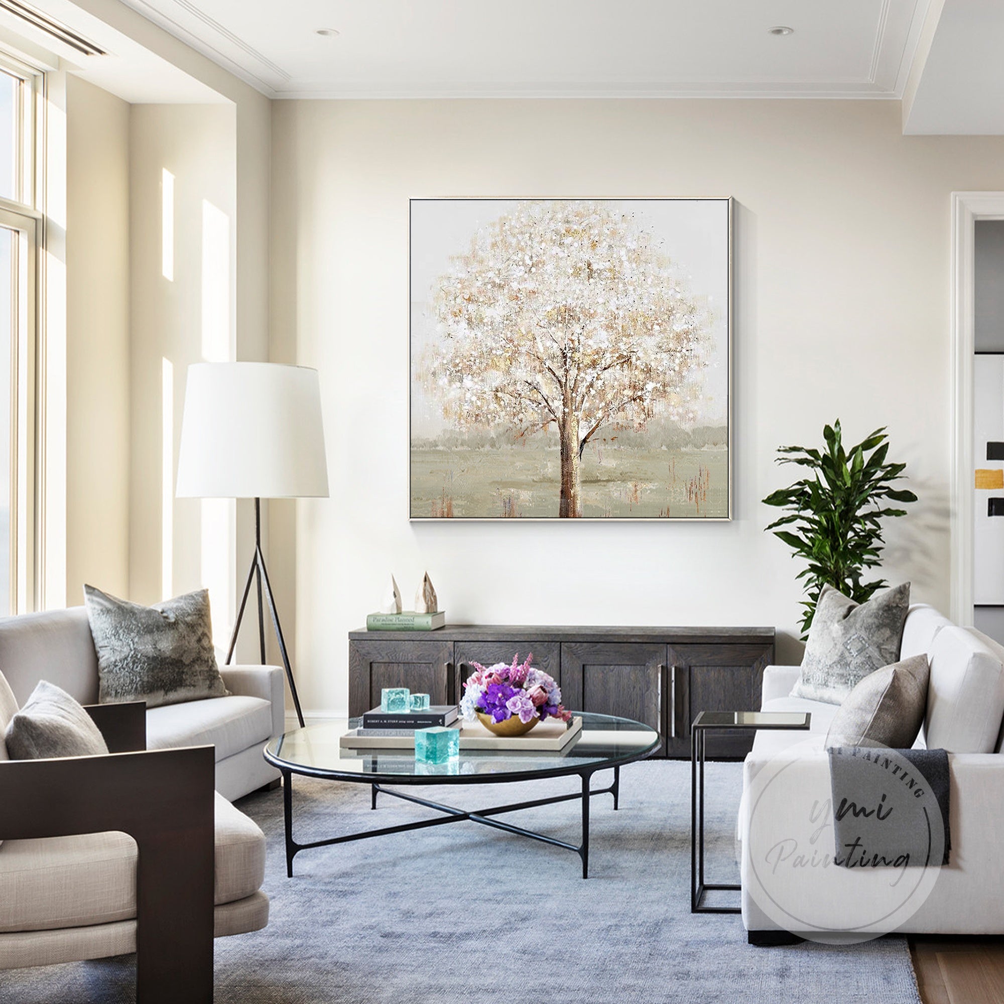 Textured tree wall art in soft pastel hues, perfect for minimalist and modern interiors.