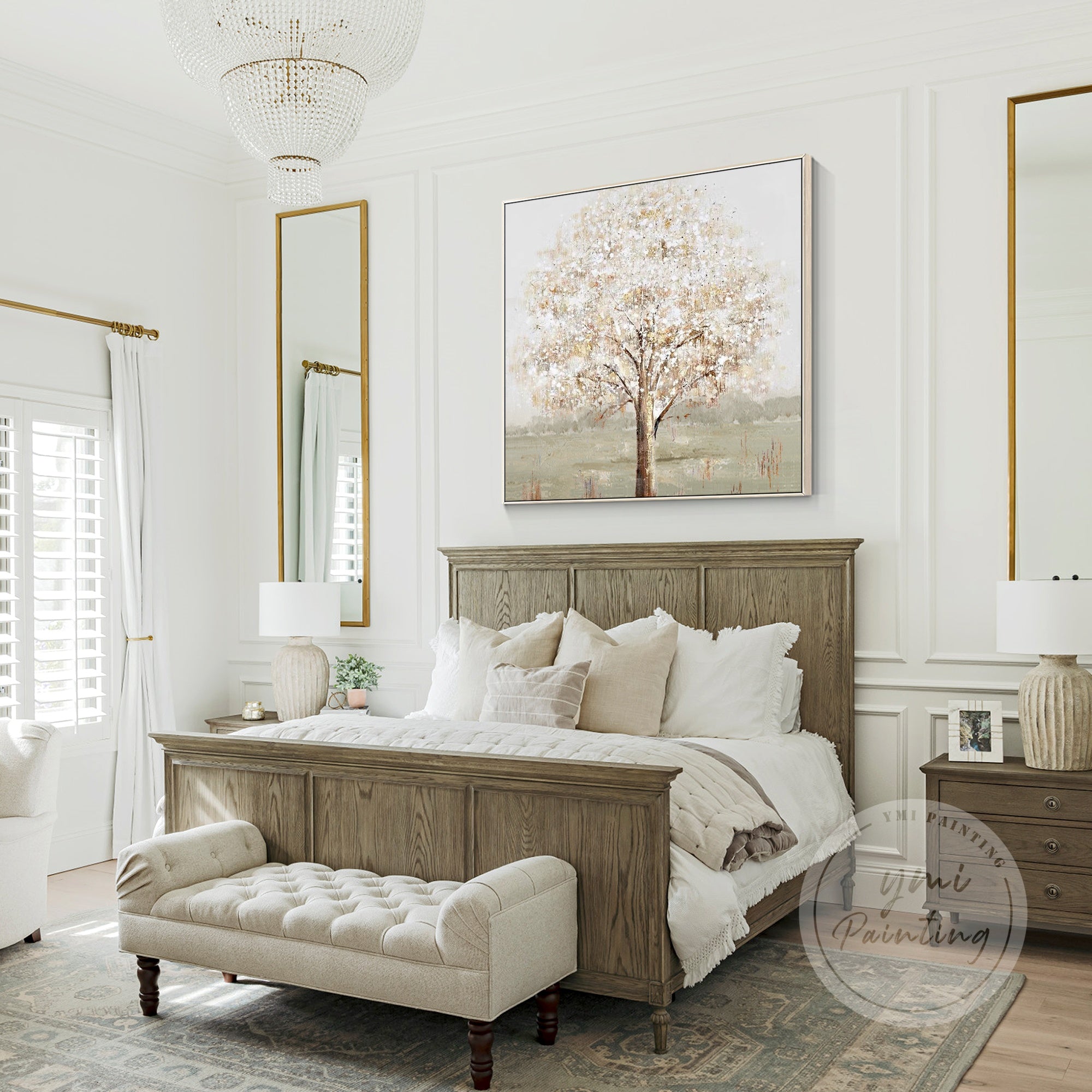 Sage green and beige tree painting with heavy acrylic texture, bringing depth and elegance to your decor.