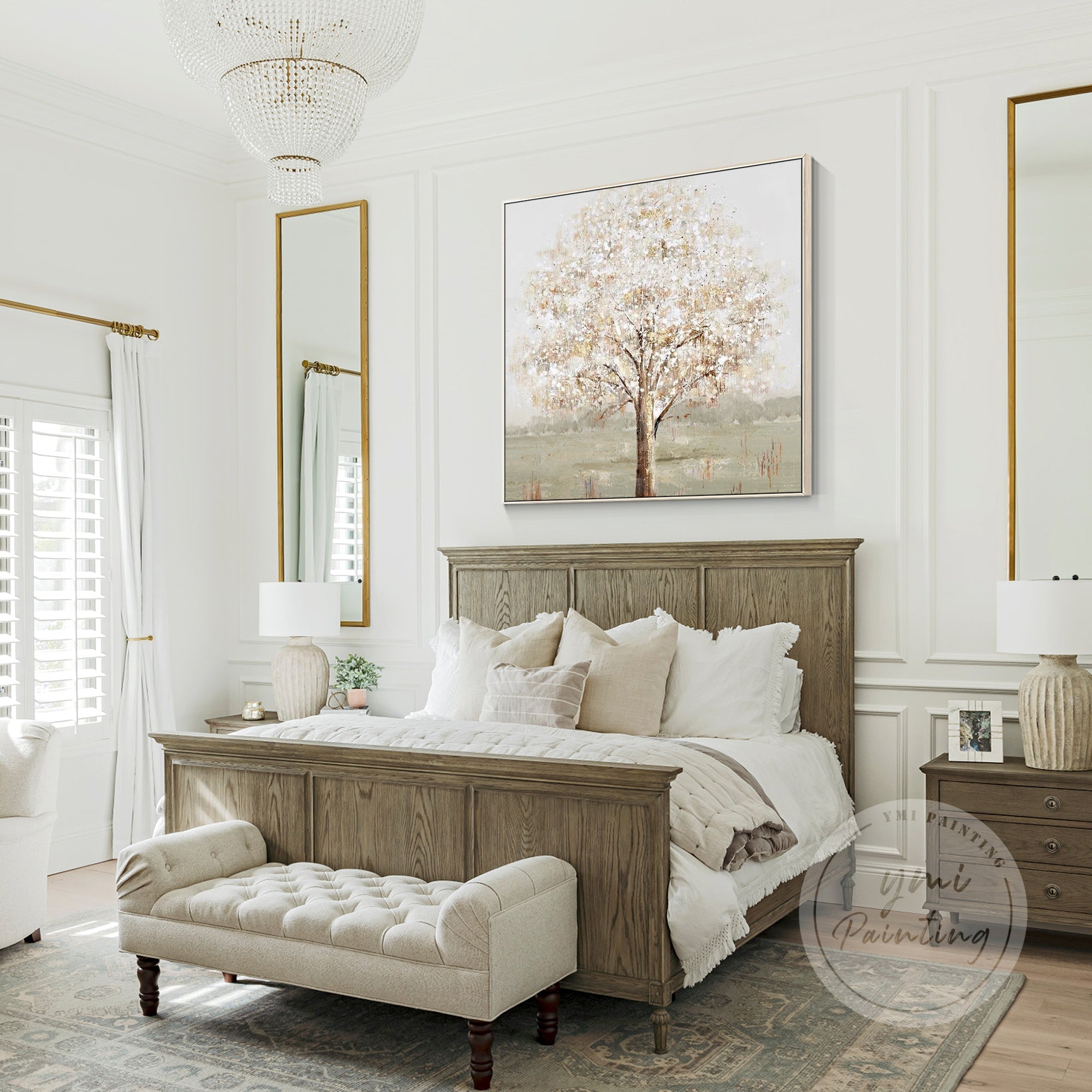 Sage green and beige tree painting with heavy acrylic texture, bringing depth and elegance to your decor.