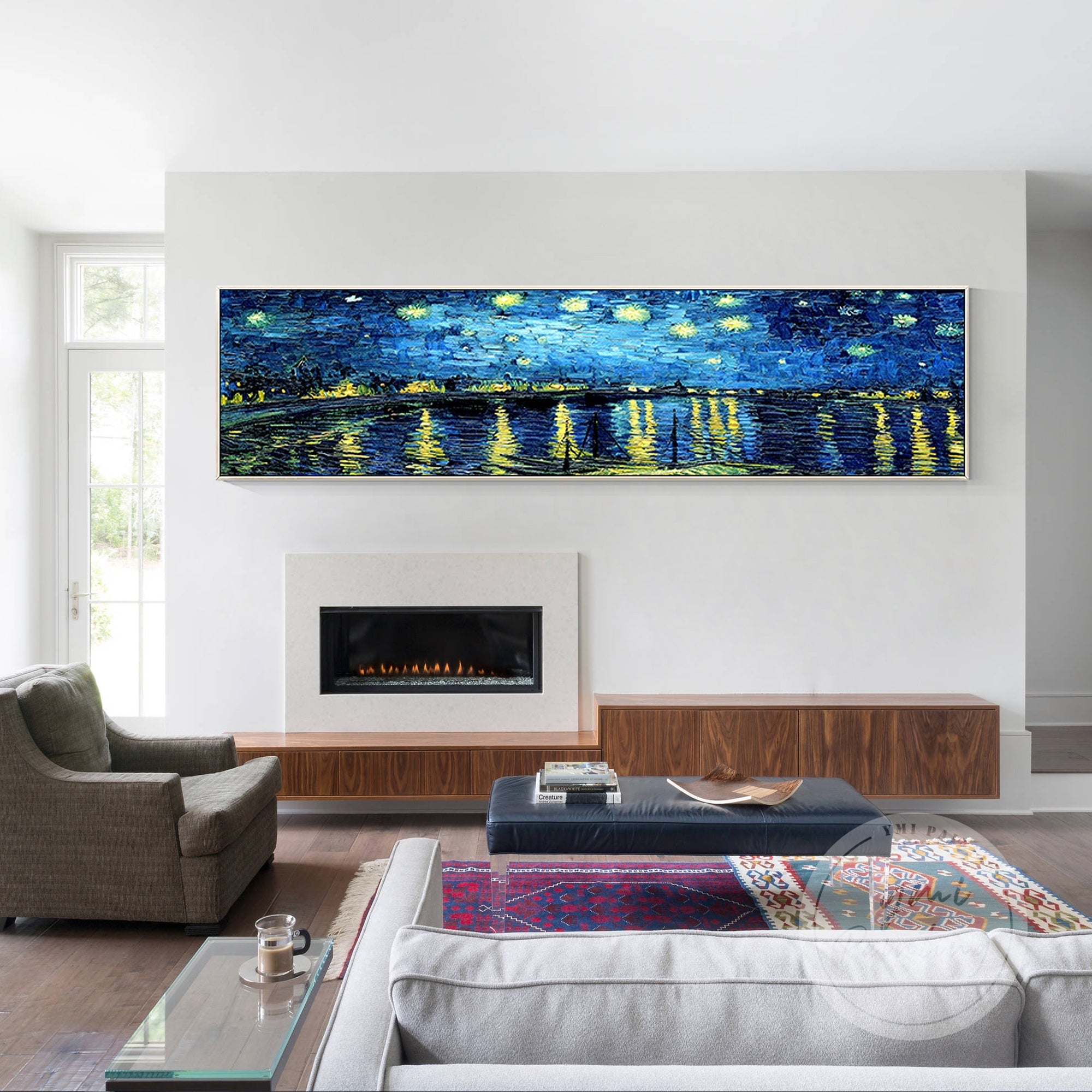 Vincent van Gogh-inspired artwork with abstract stars and night water.