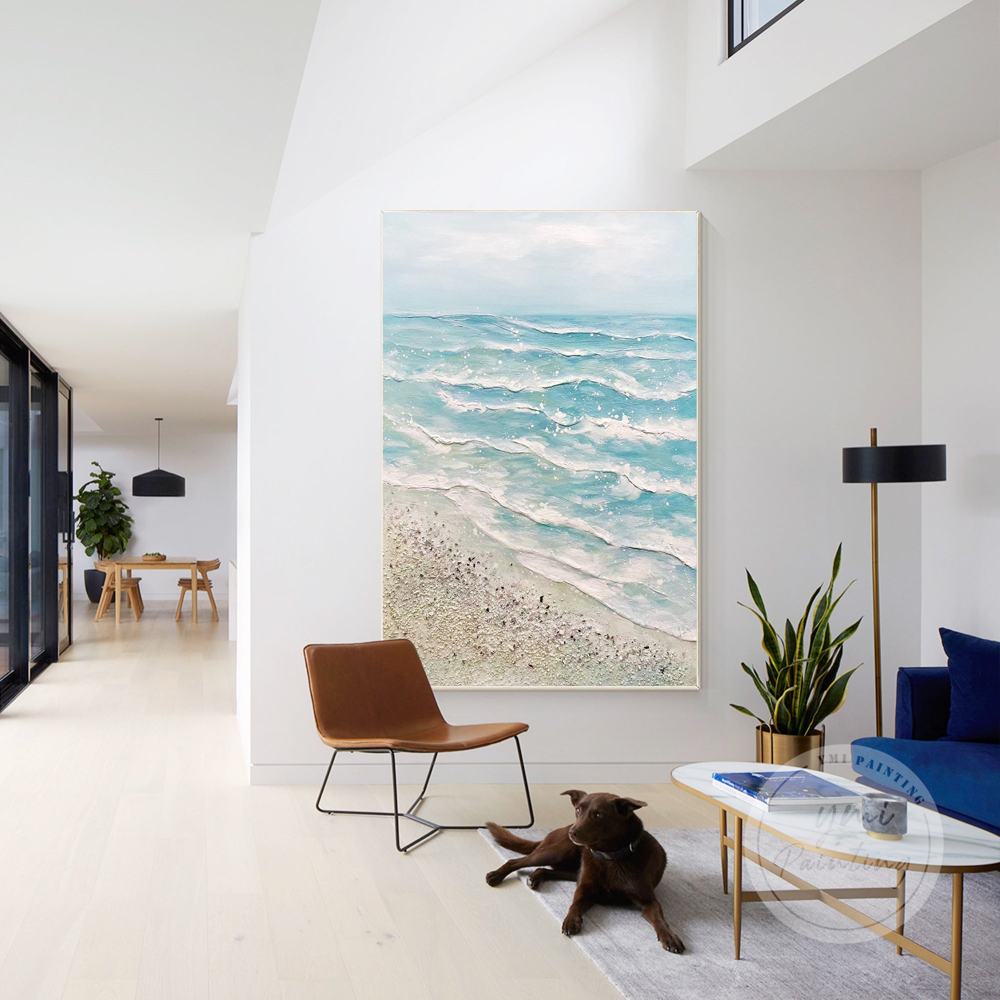 Vast sea and sparkling waves abstract painting for home decor.