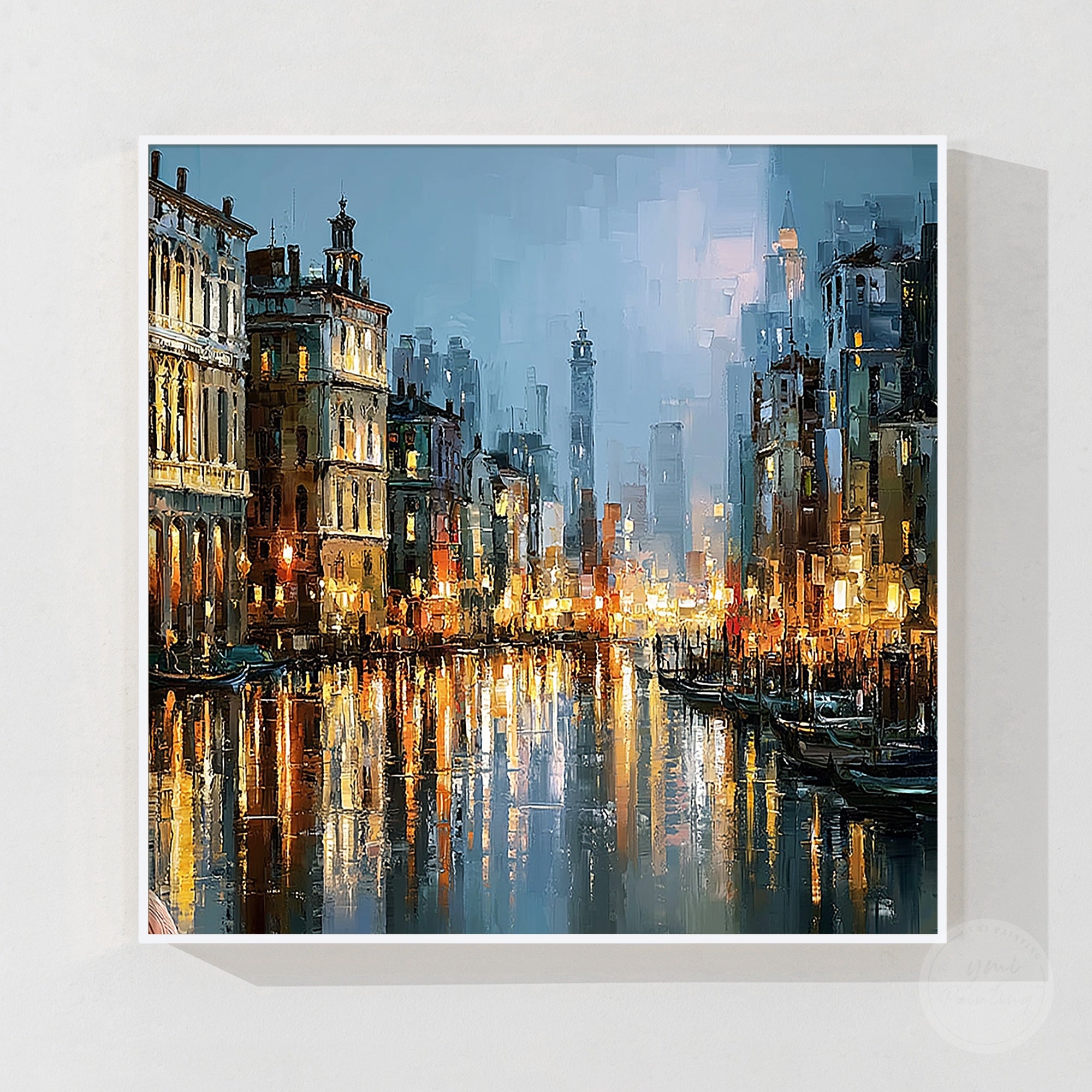 Venice Italy cityscape painting with canal reflections