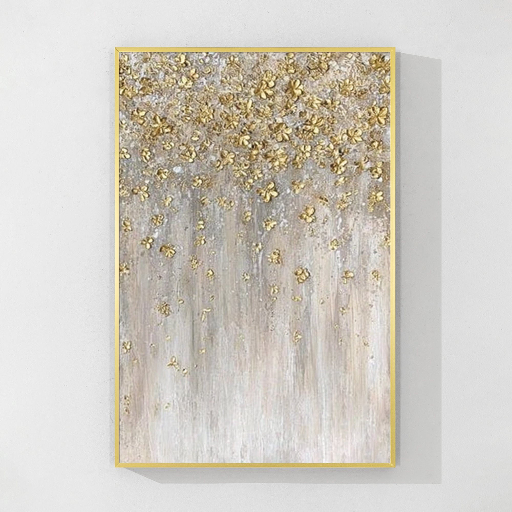 ゴールド　アート　額　ウォールアート 垂直抽象ゴールドウォールアート、手描きのニュートラルテクスチャ