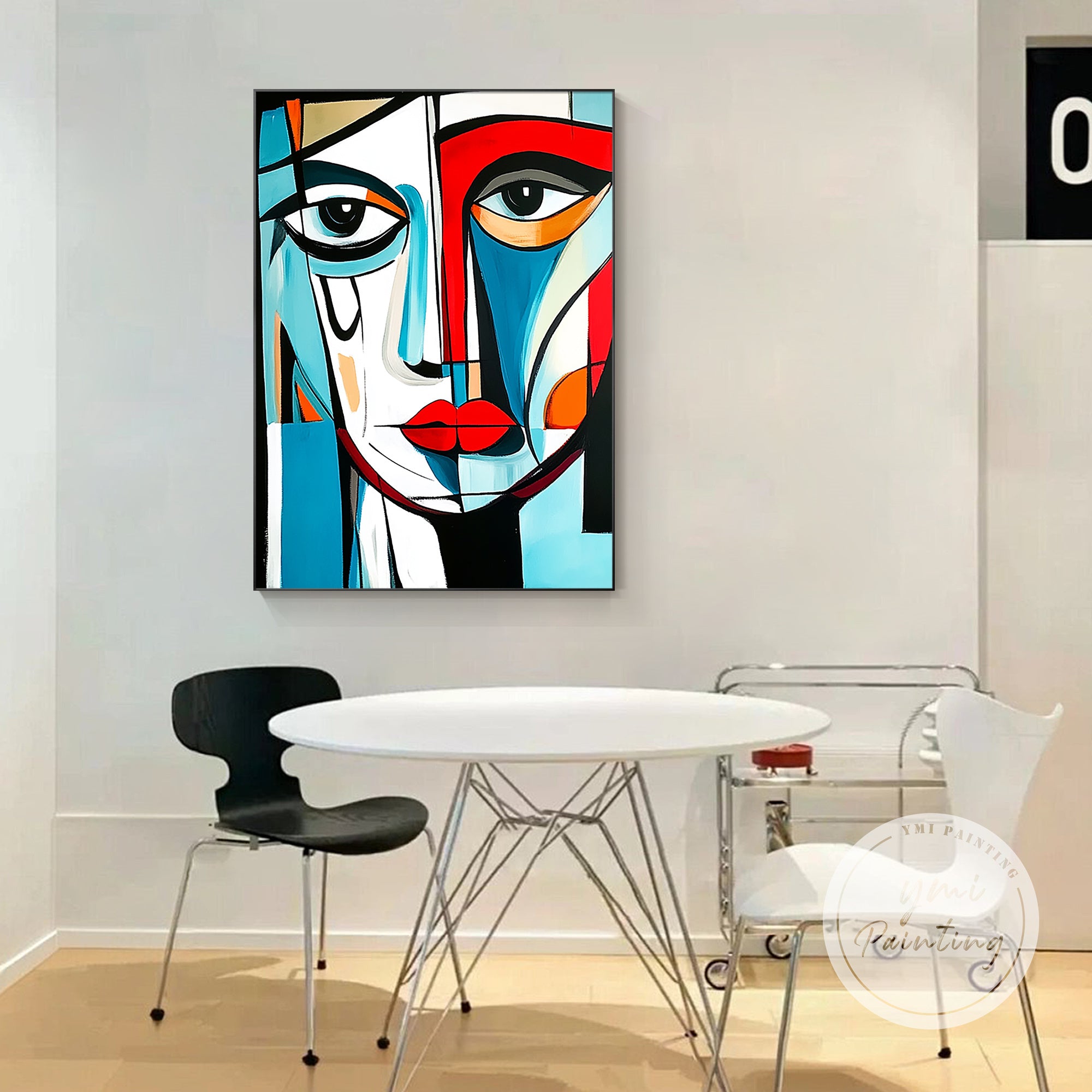 Modern cubist portrait canvas art for stylish home interior decoration