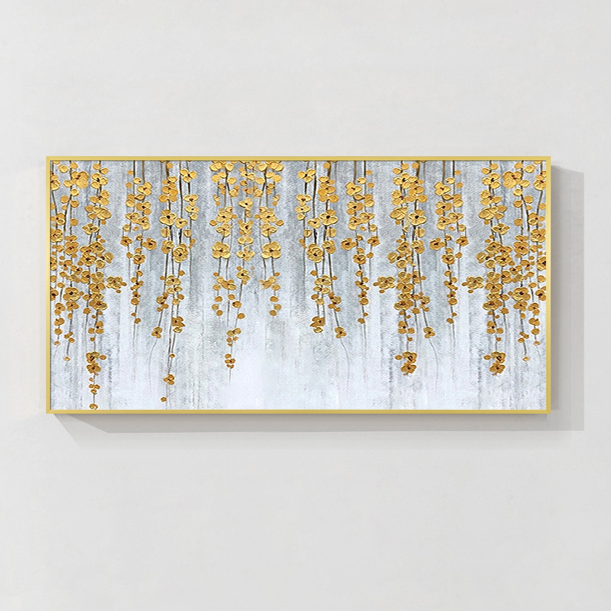 Arte de pared abstracto con textura de flores doradas