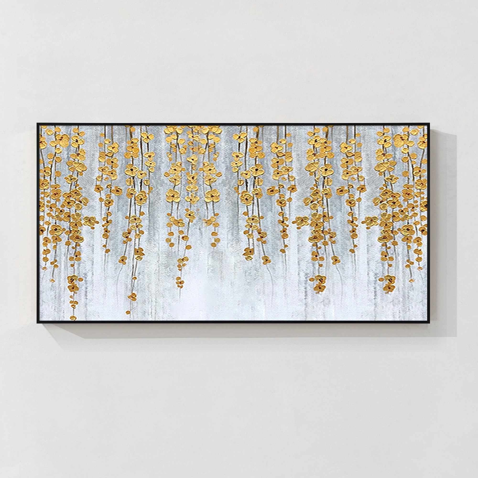 Arte de pared abstracto con textura de flores doradas