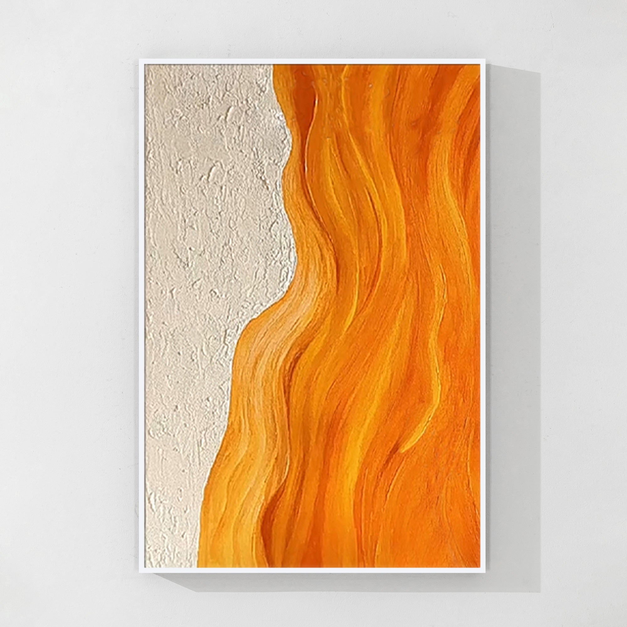 Pintura de playa con arte abstracto de pared con textura naranja y océano