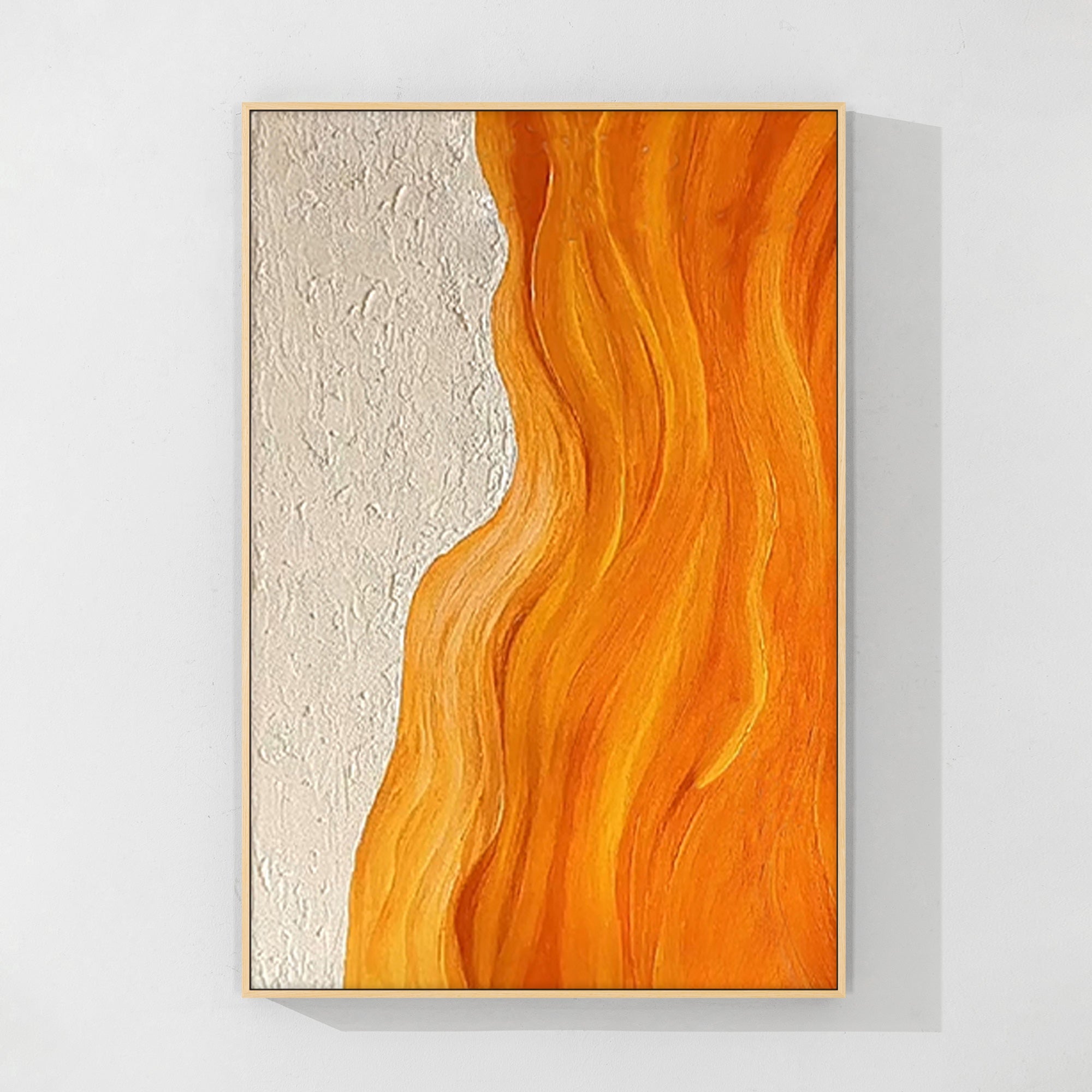 Pintura de playa con arte abstracto de pared con textura naranja y océano