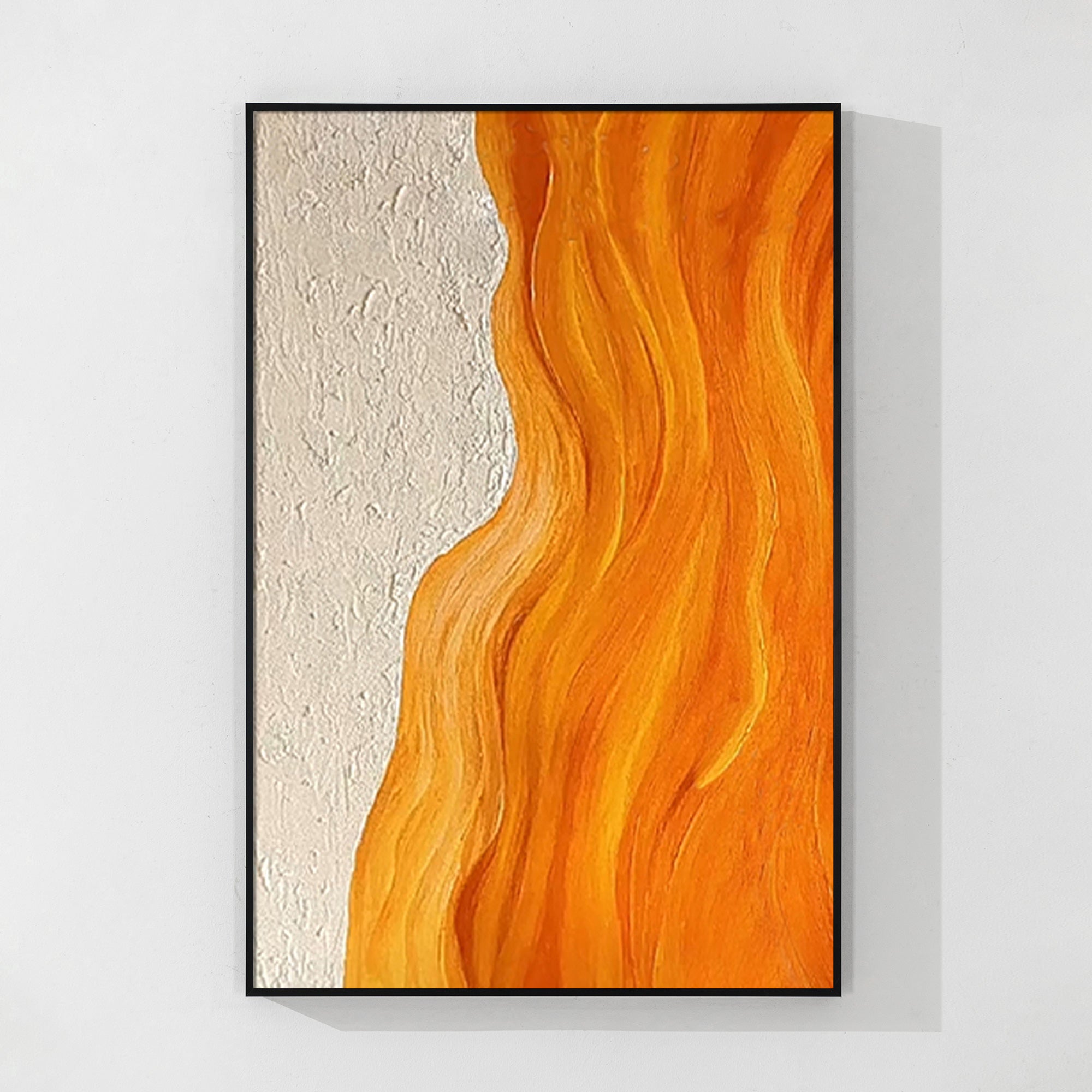 Pintura de playa con arte abstracto de pared con textura naranja y océano