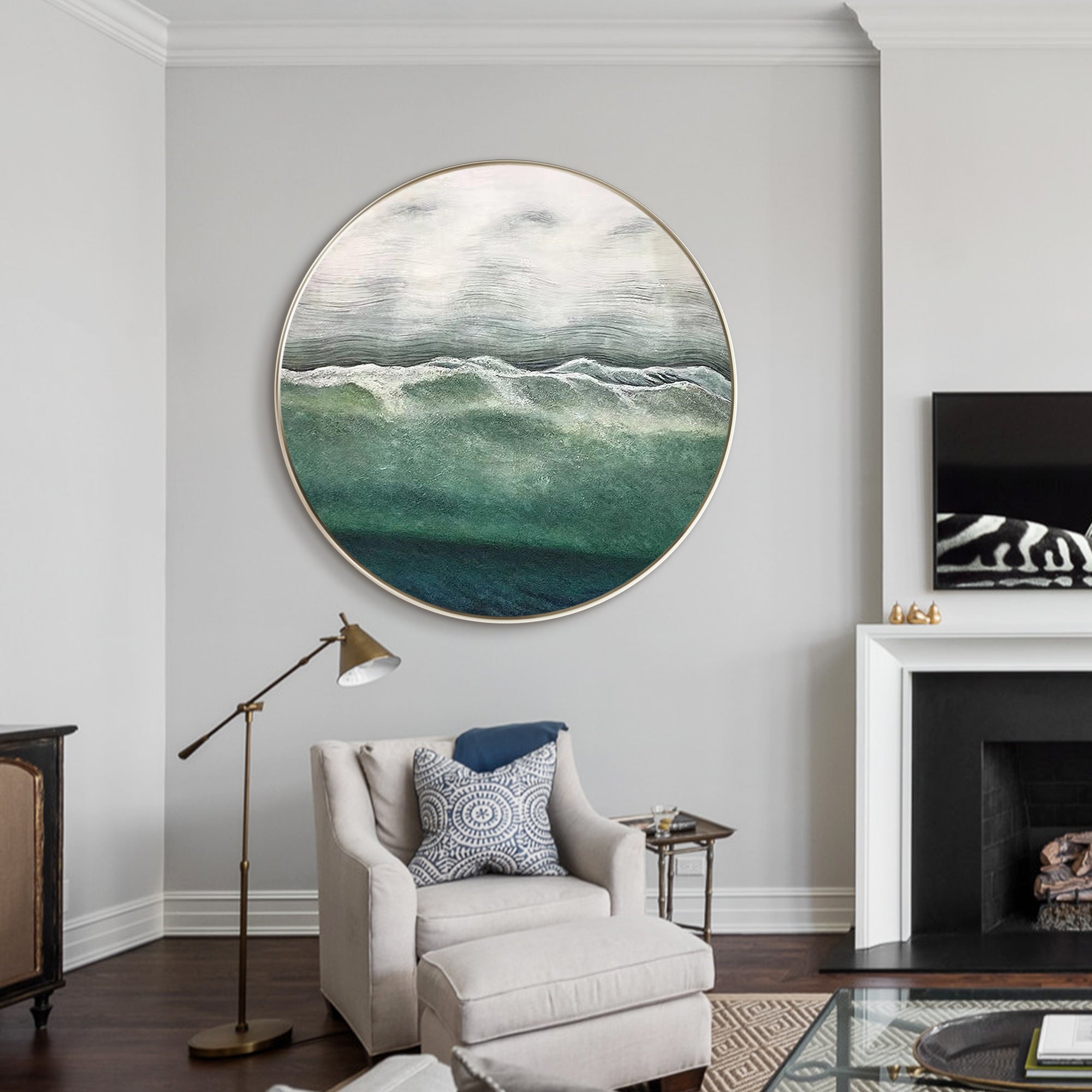 Ronde blauwgroene wanddecoratie #YMA0180