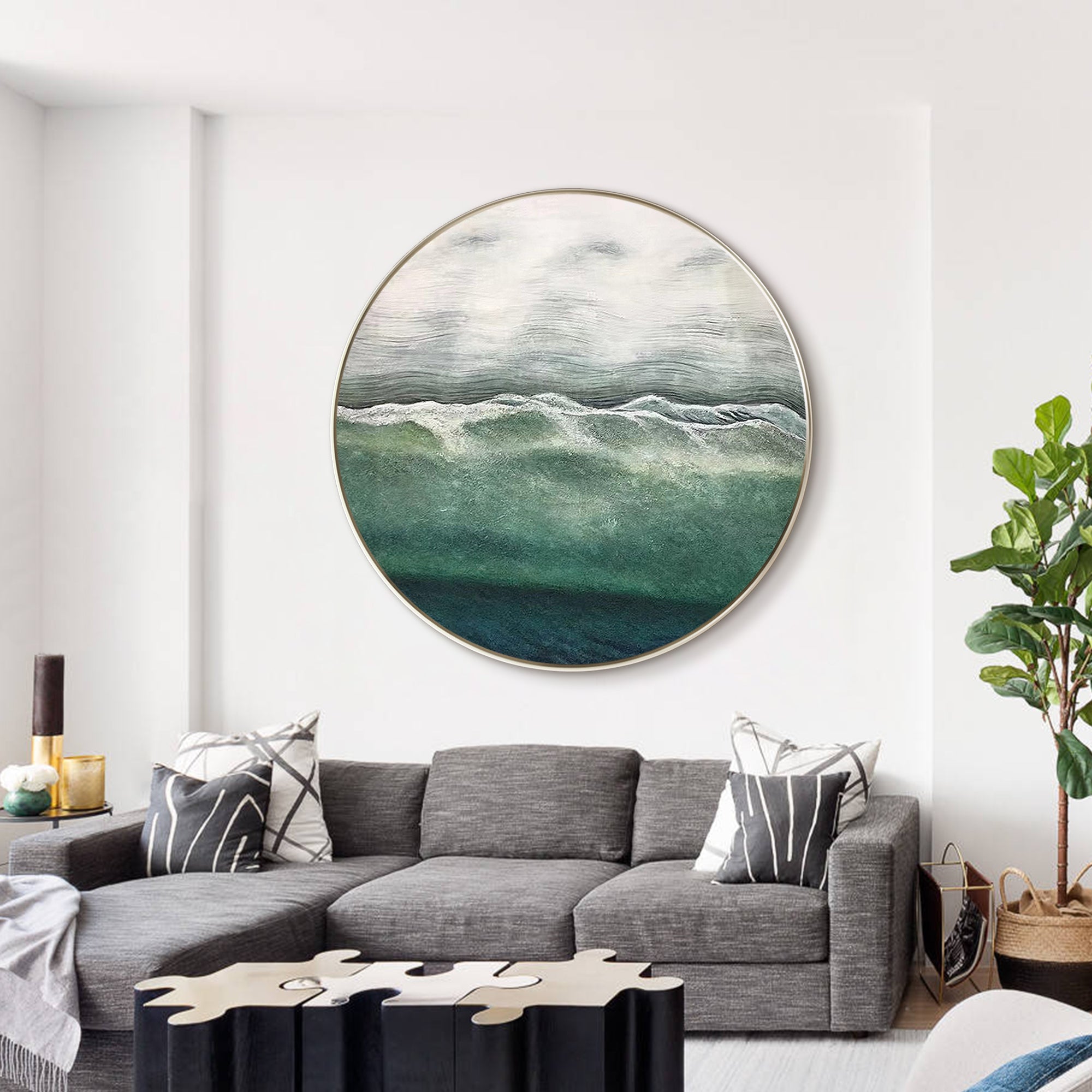 Ronde blauwgroene wanddecoratie #YMA0180