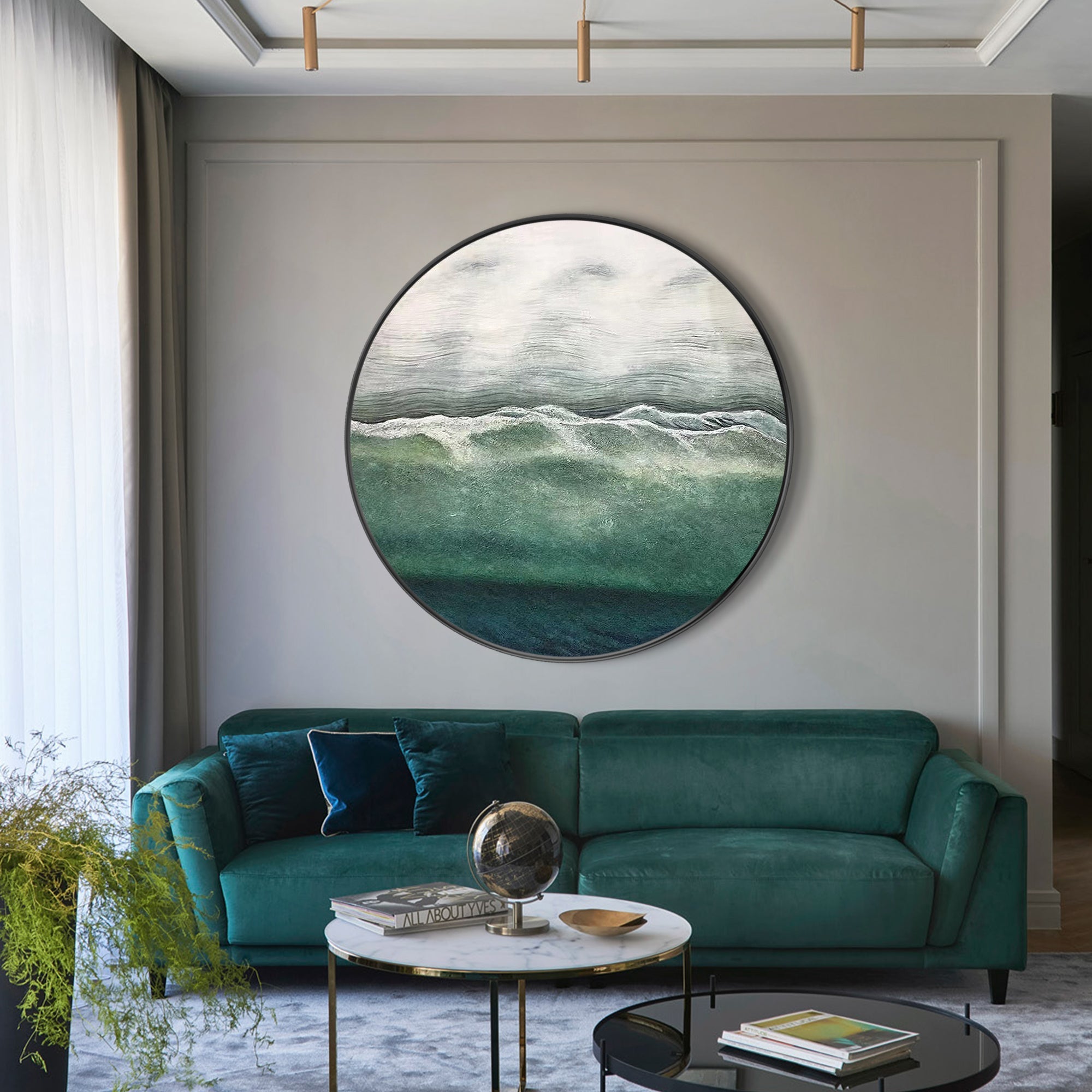 Ronde blauwgroene wanddecoratie #YMA0180