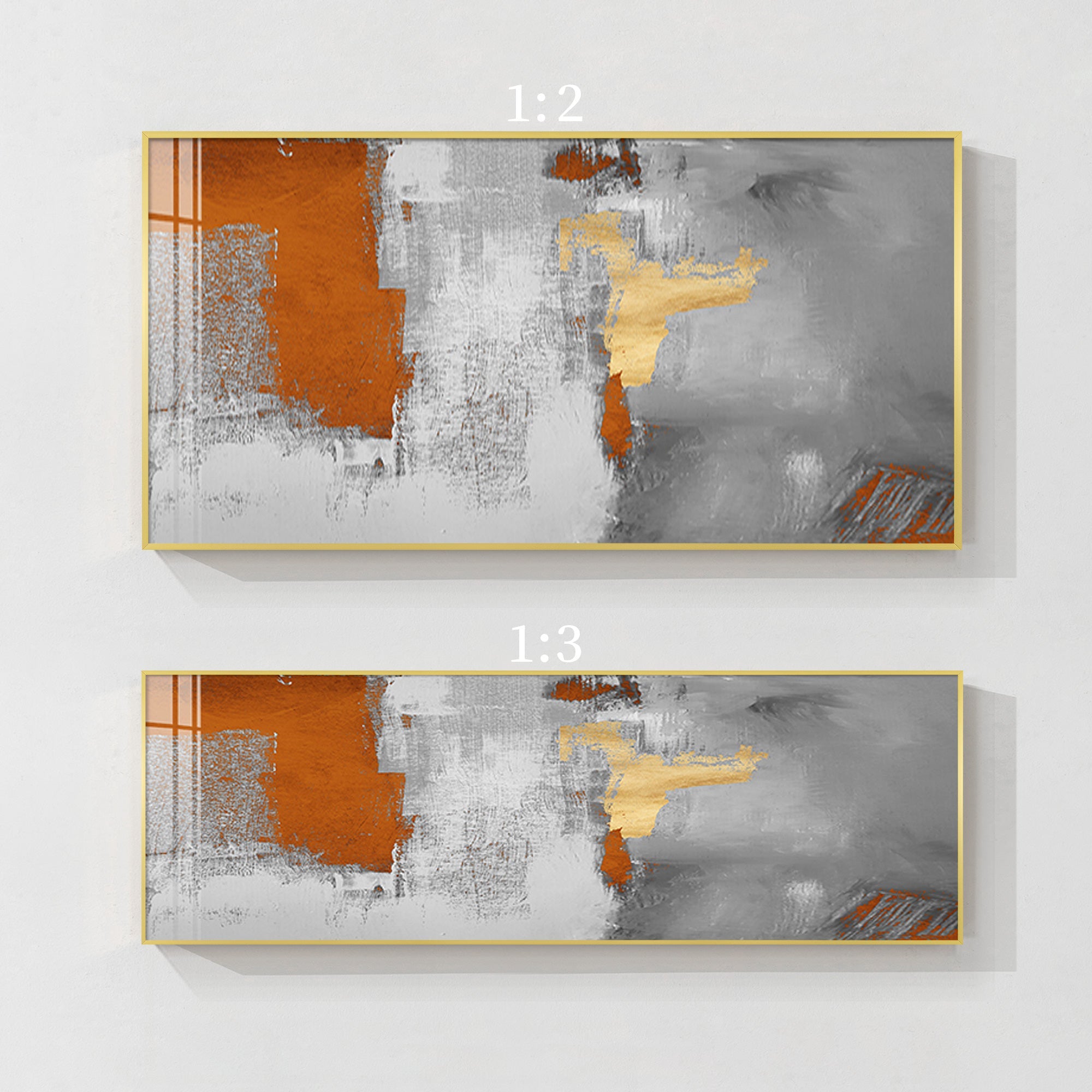 Arte de pared abstracto largo con purpurina dorada