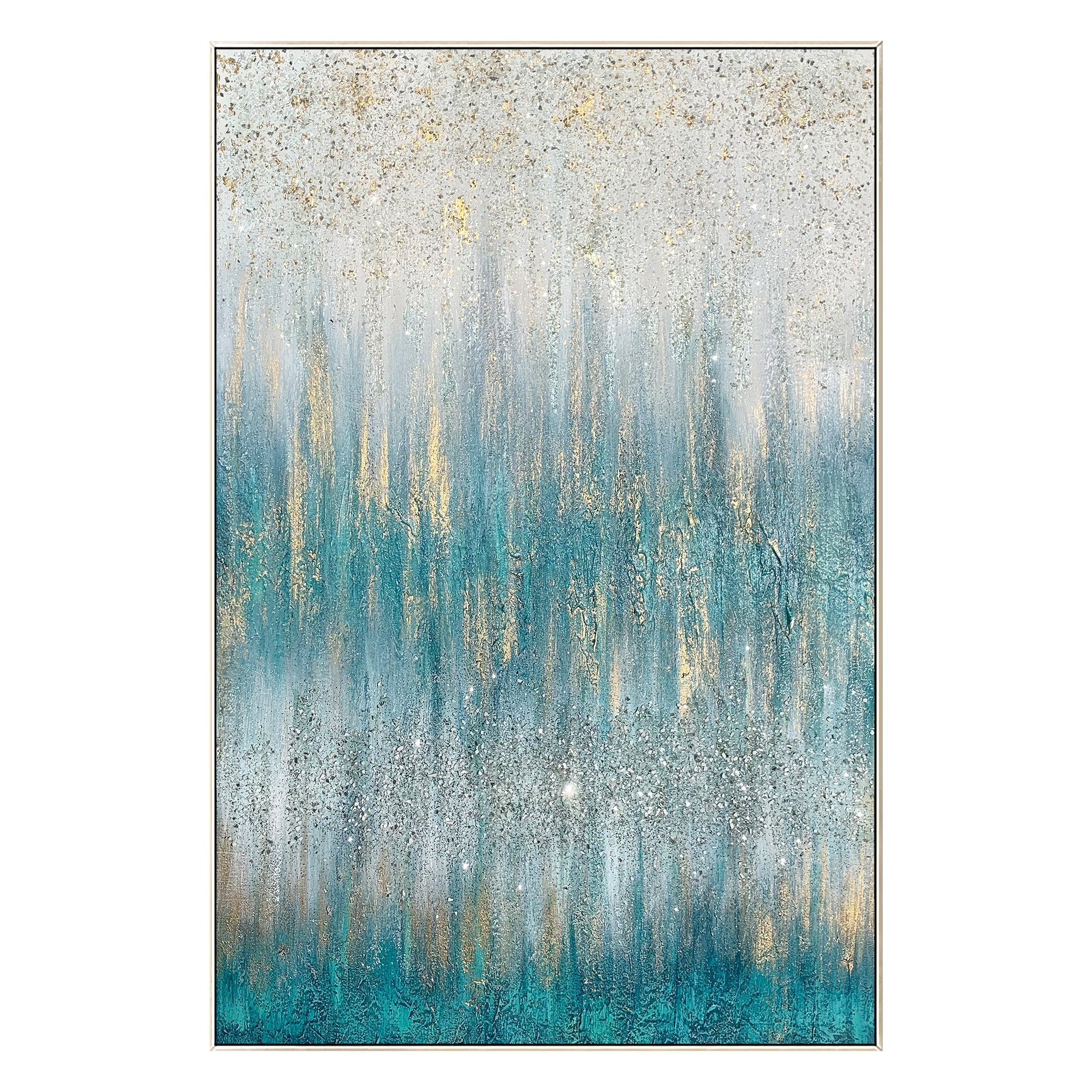 Pintura texturizada en verde azulado y dorado