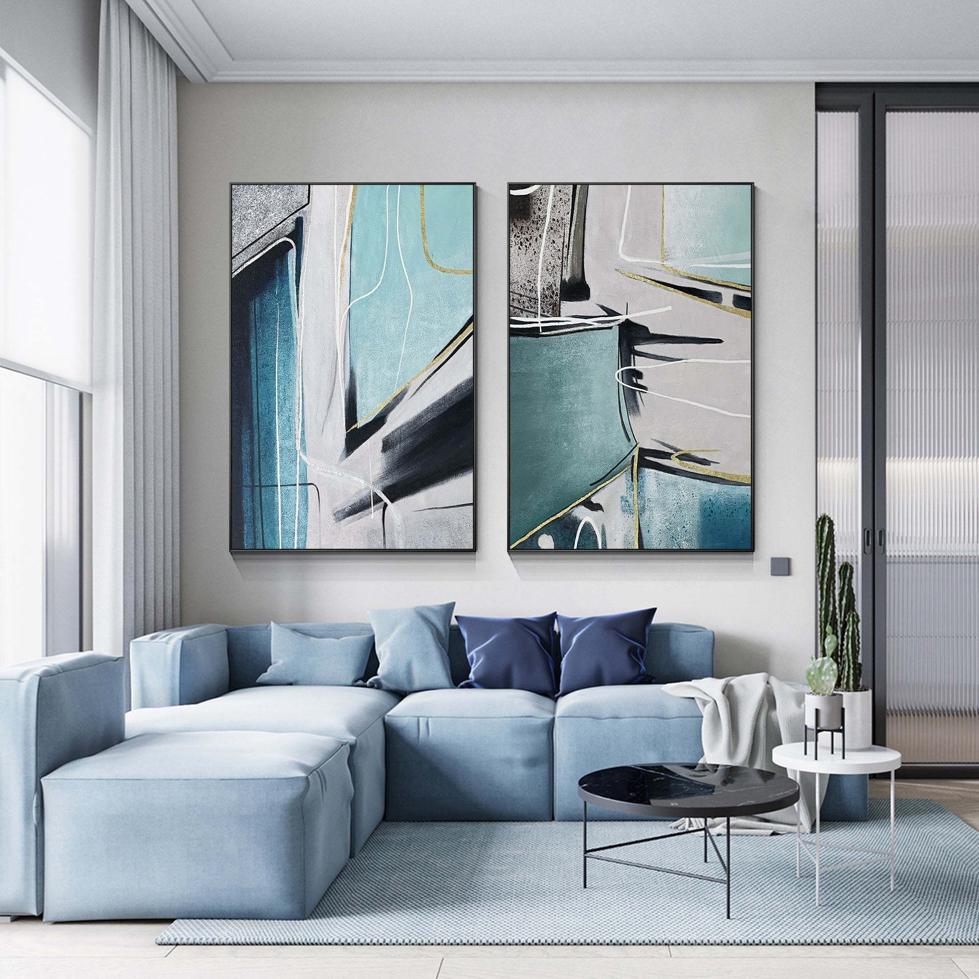 2er-Set Blaue Abstrakte Kunst #YMA0236