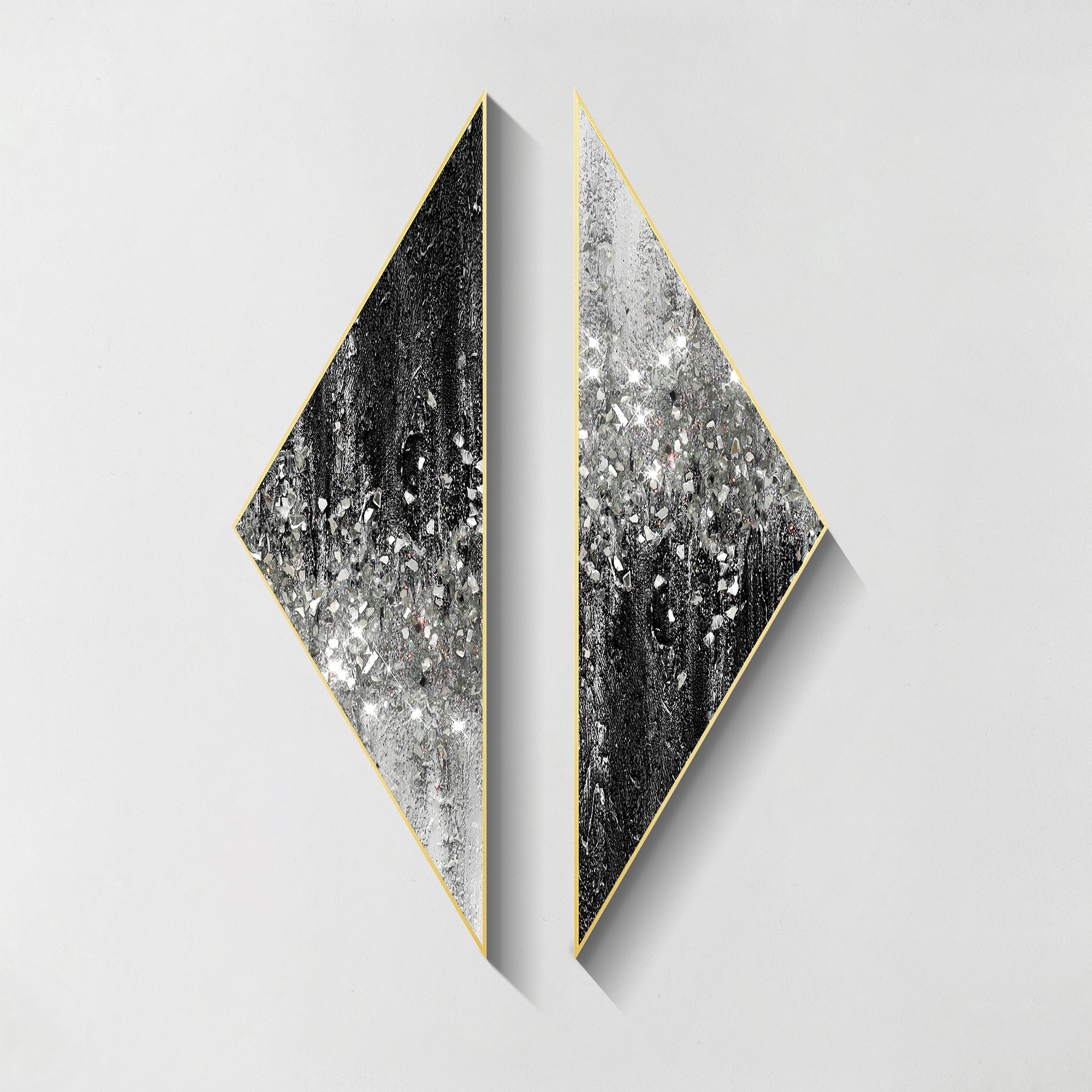 Arte con purpurina en vidrio negro y gris