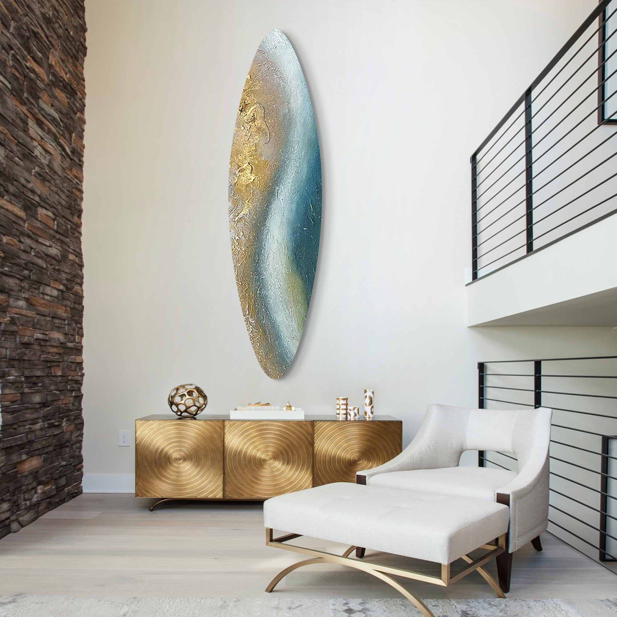 Arte de pared en color turquesa y dorado