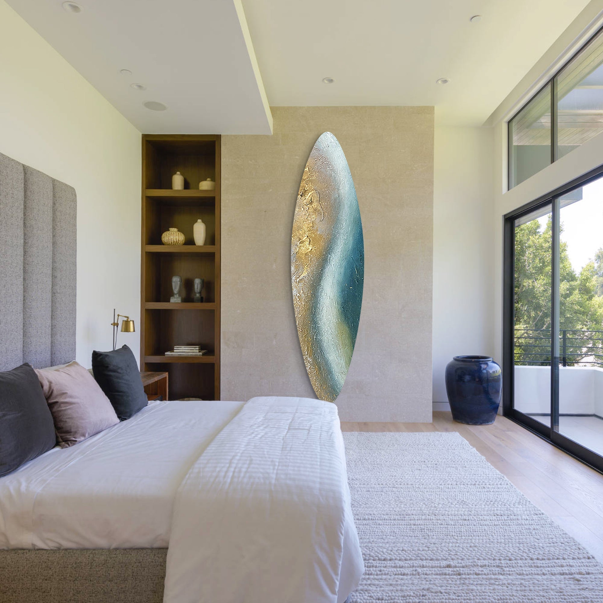 Arte de pared en color turquesa y dorado