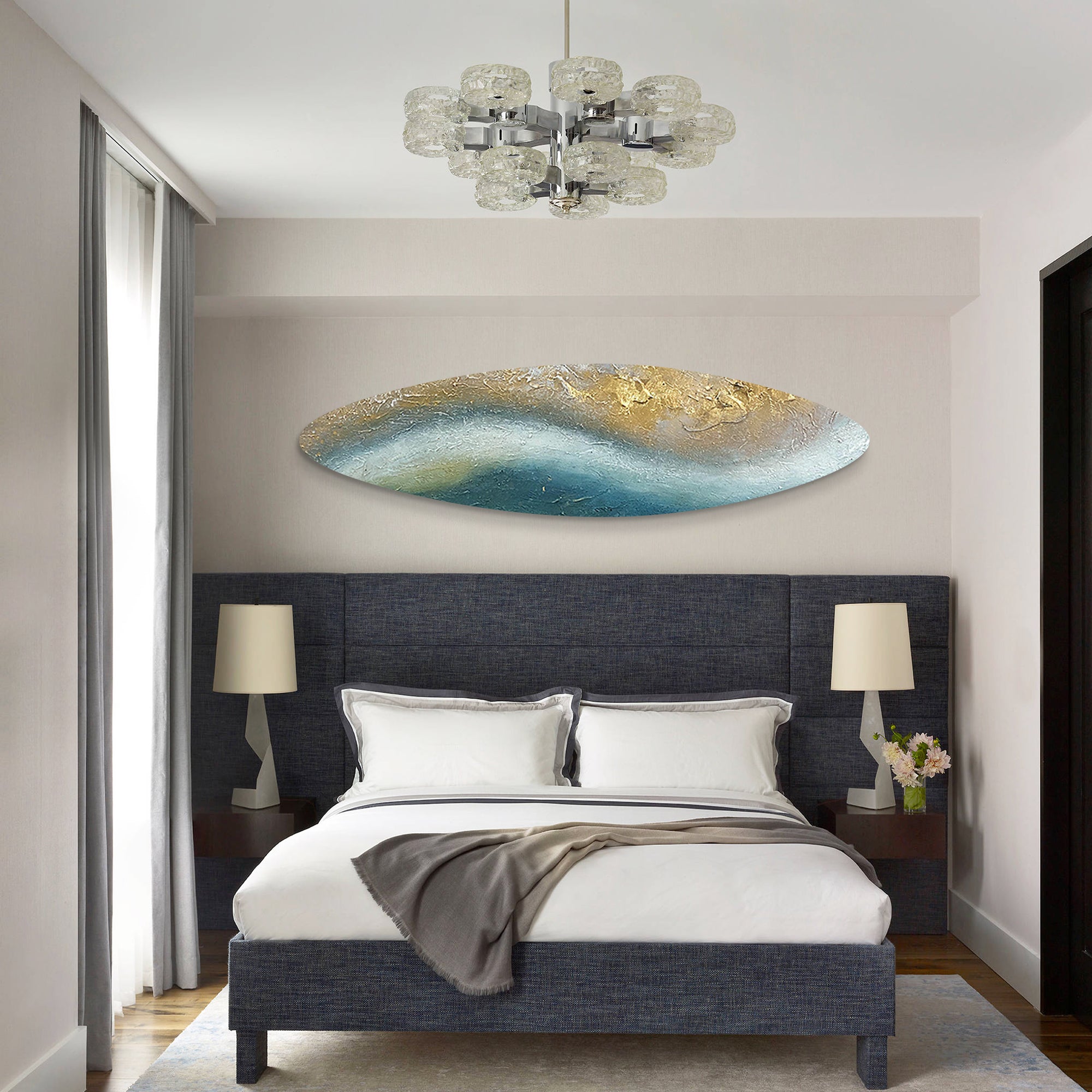 Arte de pared en color turquesa y dorado