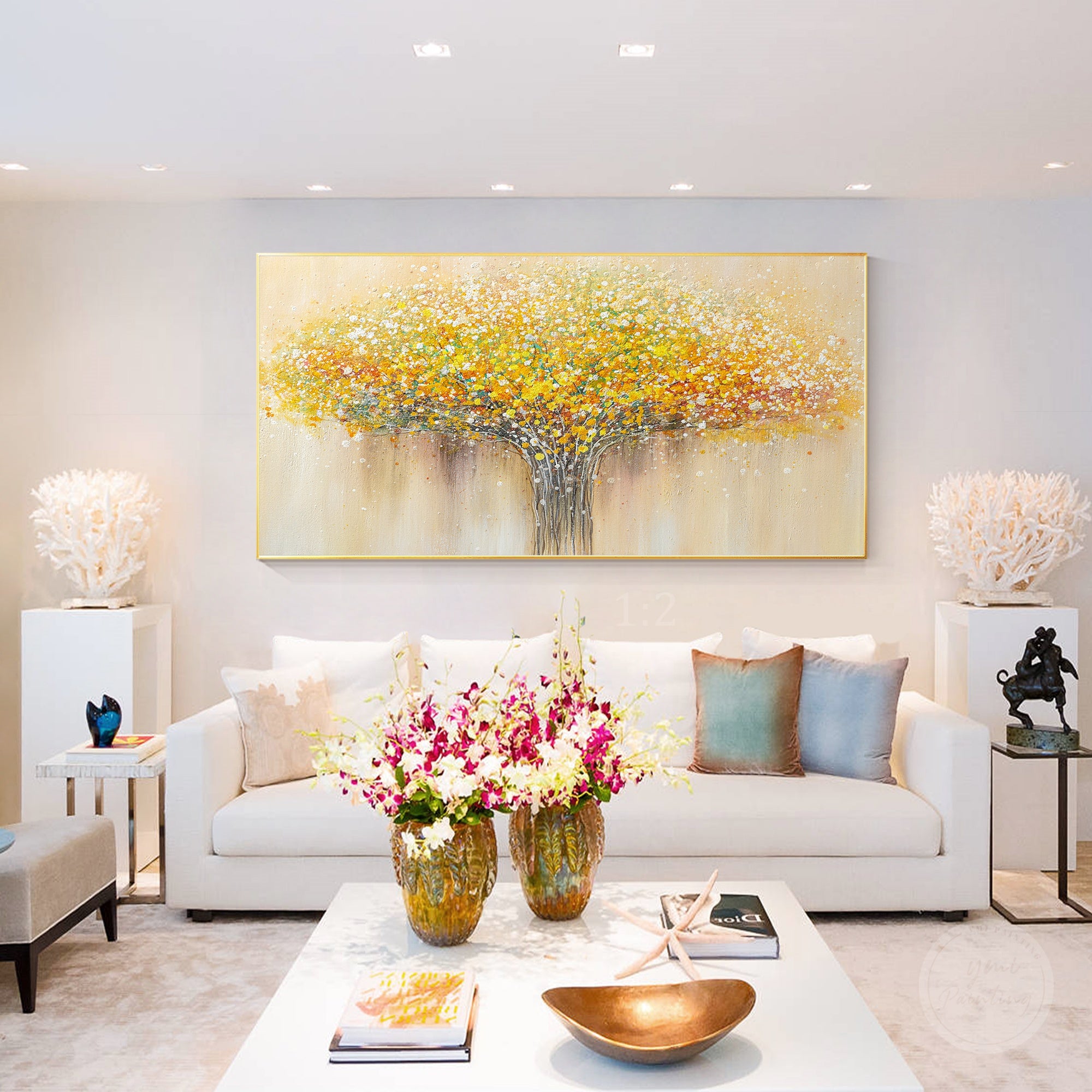 Luxury flower wall art painting with elegant botanical design and textured canvas finish