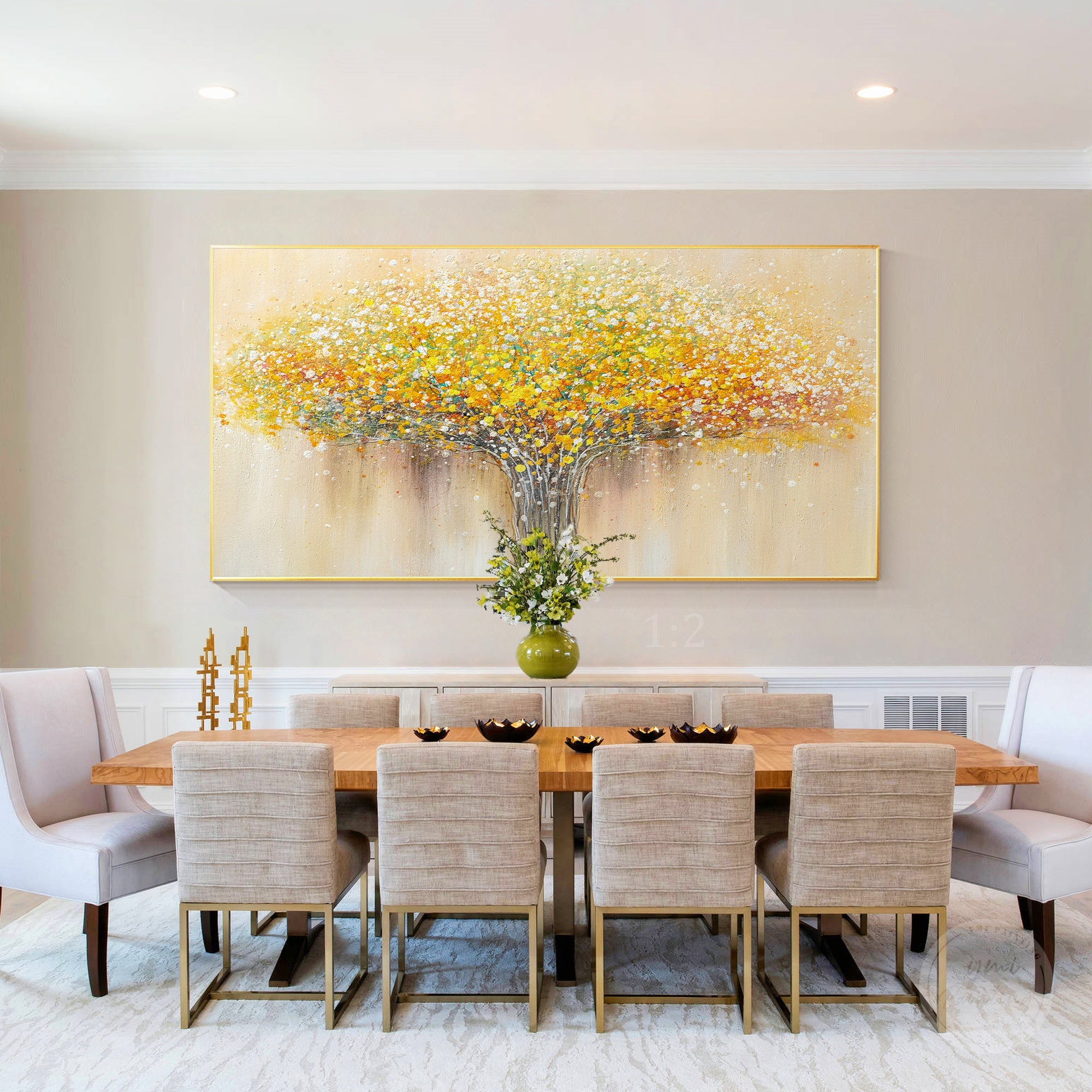 Handmade botanical wall art with colorful flower patterns and modern abstract style