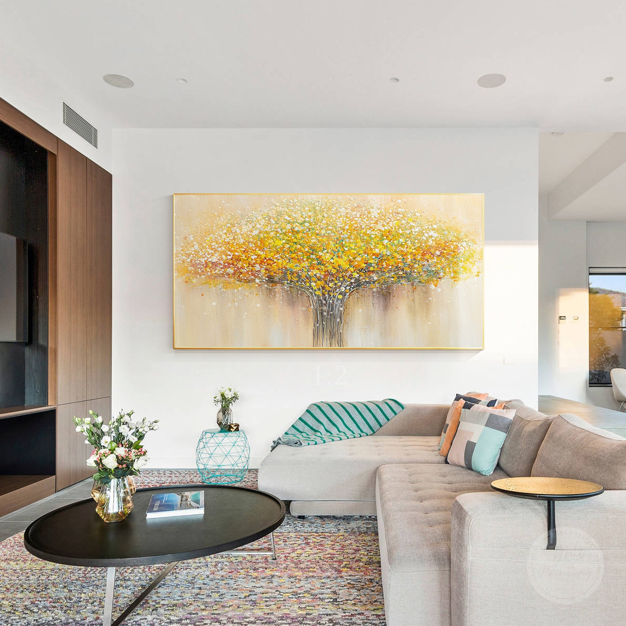 Modern floral canvas artwork showcasing beautiful blossoms and sophisticated handmade craftsmanship
