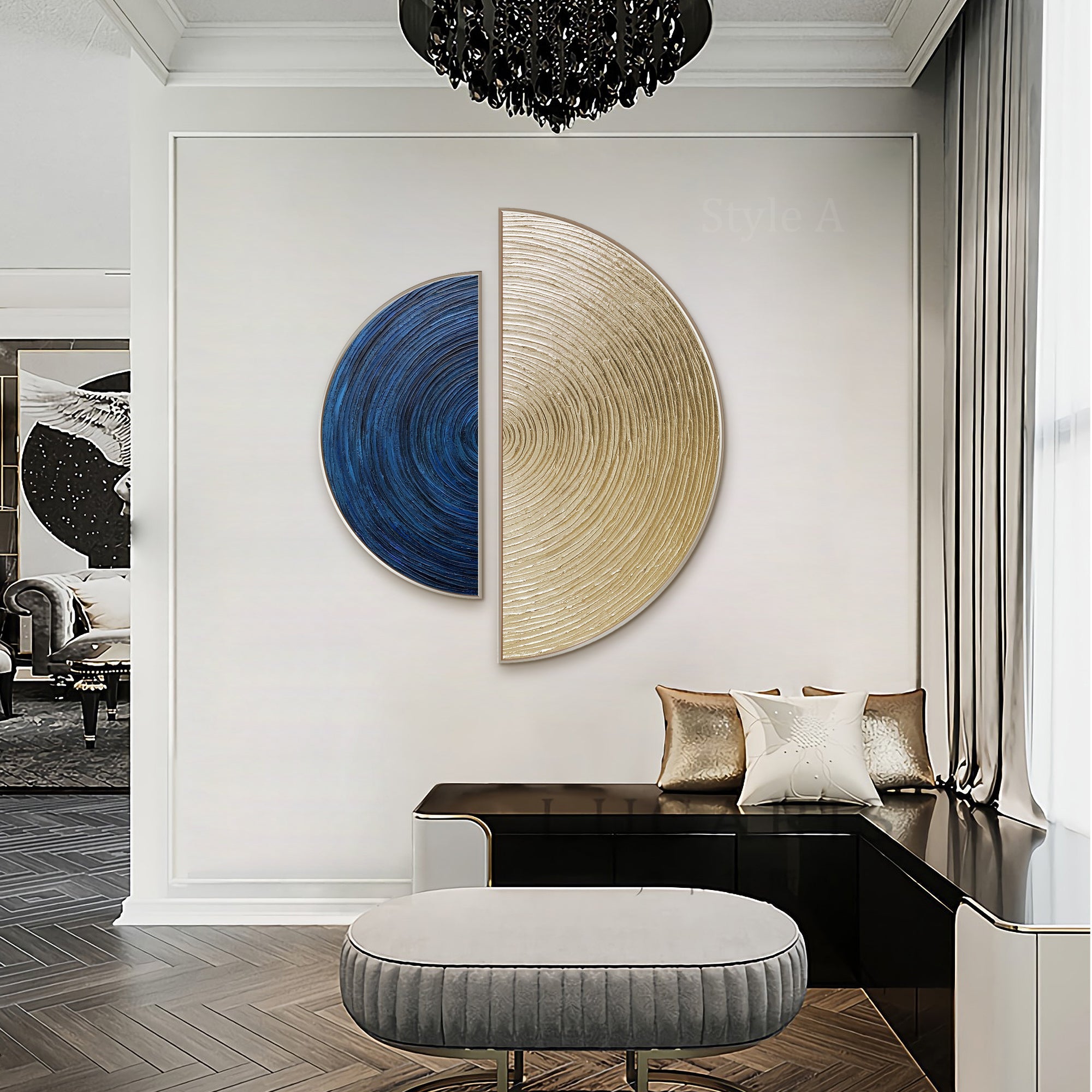 Gold and Blue Semicircle Art #YMA0291