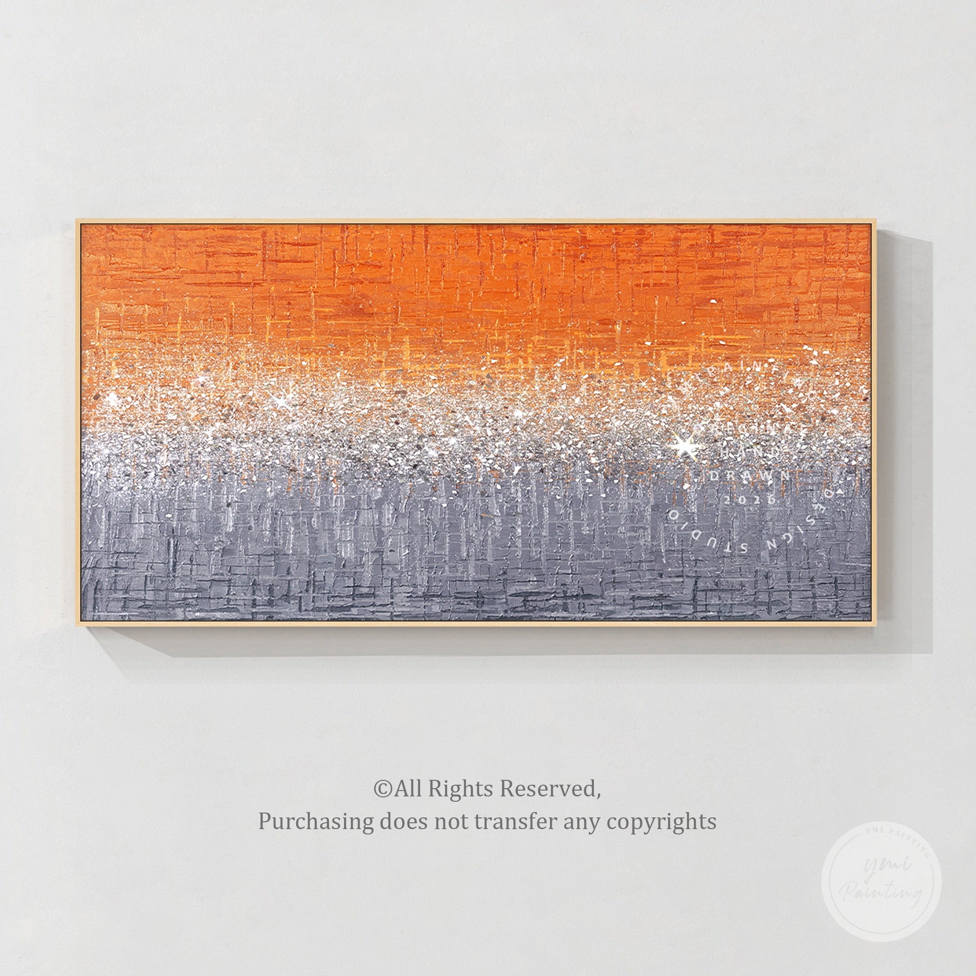 Unique crushed glass glitter painting with orange tones, 3D texture, and elegant modern home decor style