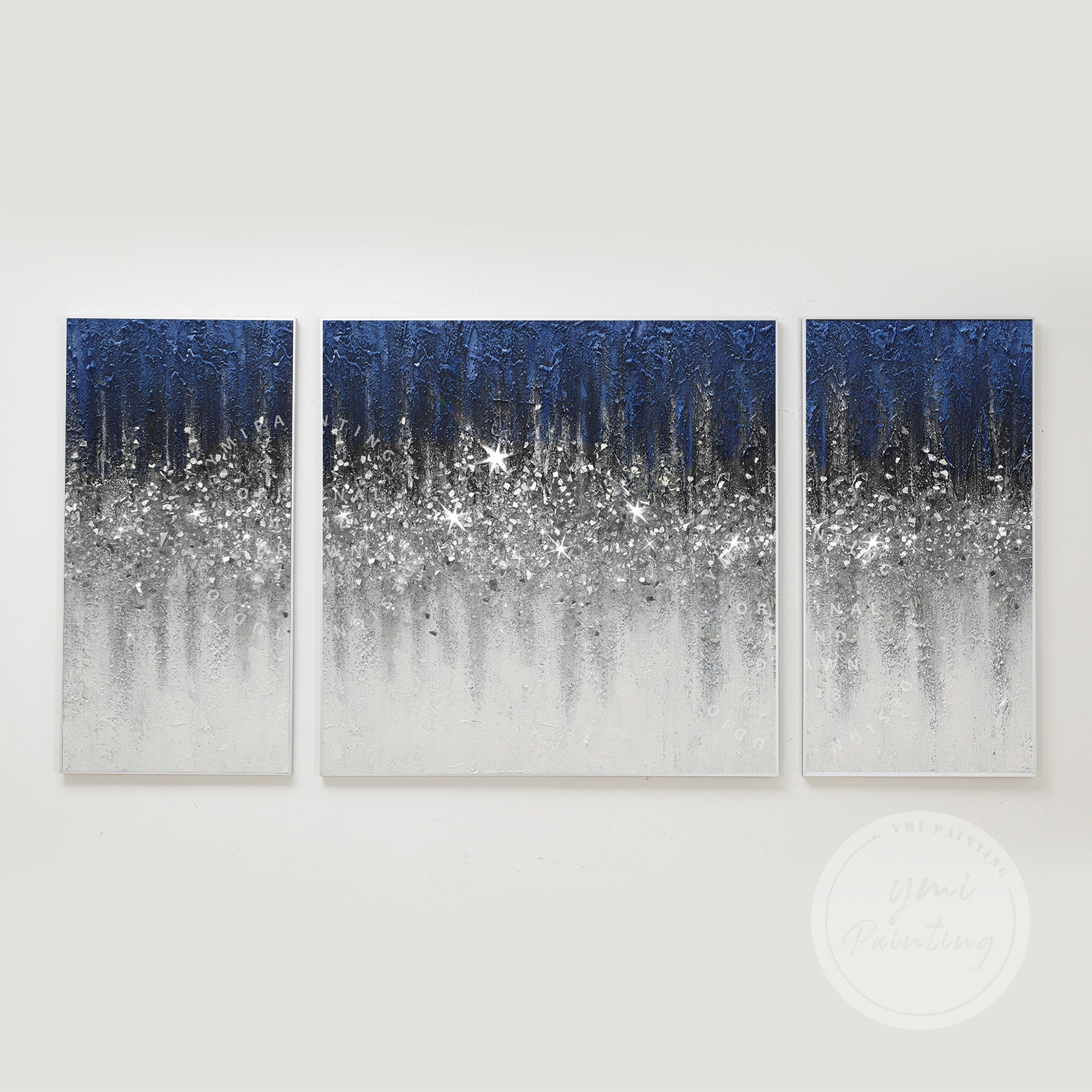Set of 3 Blue Crushed Glass Art #YMA0331
