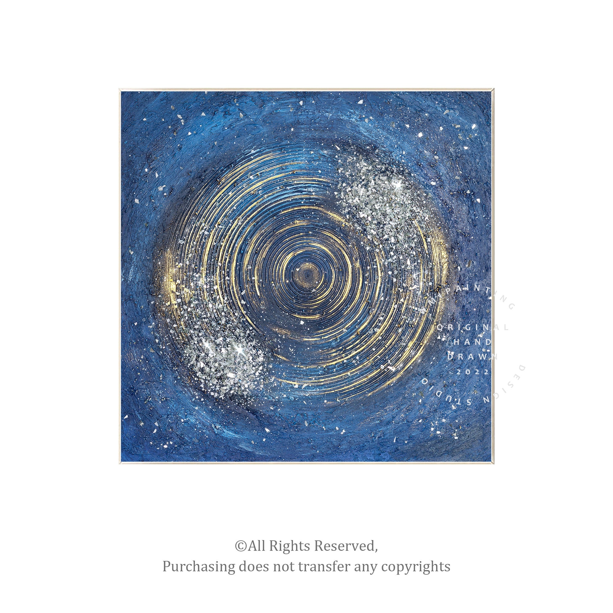 Minimalist glitter painting in blue and silver, perfect for luxury spaces.
