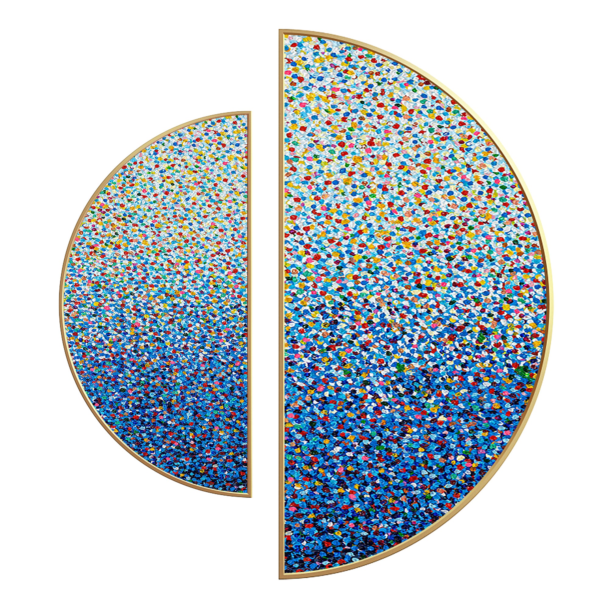 Blue abstract textured wall art with semicircle frame.