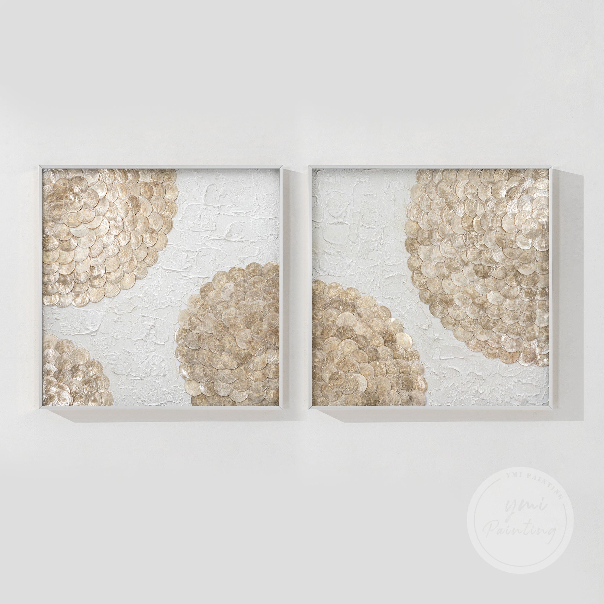 Textured shell wall art set in 3D style, perfect for adding depth and serenity to your walls.