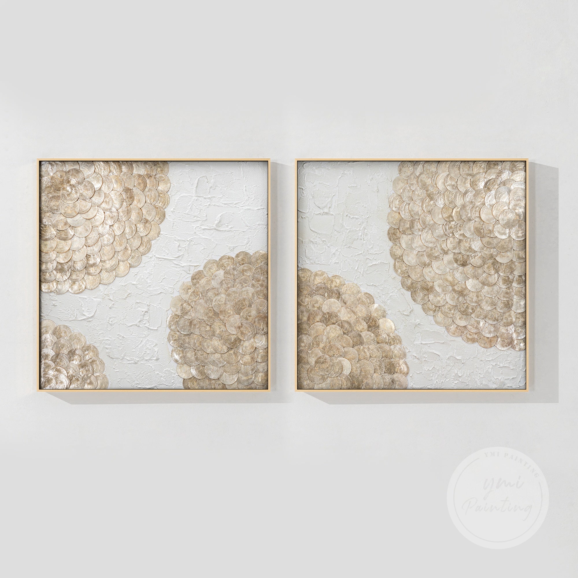 Light-toned capiz wall art collection, ideal for coastal, spa-like, or neutral interior themes.