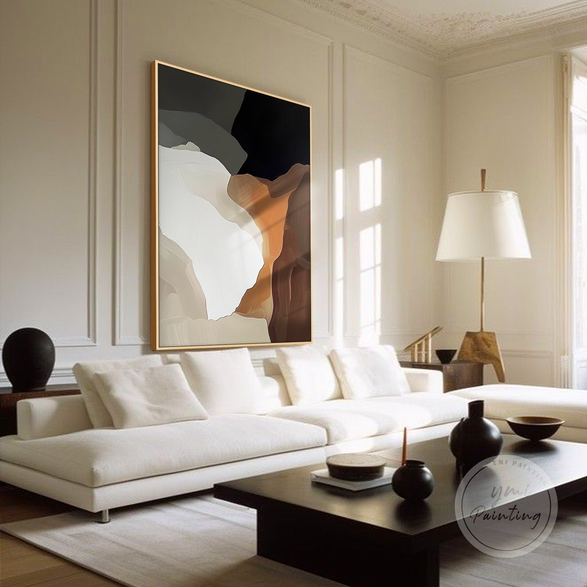 Elegant hand-painted neutral canvas enhancing modern minimalist interiors.