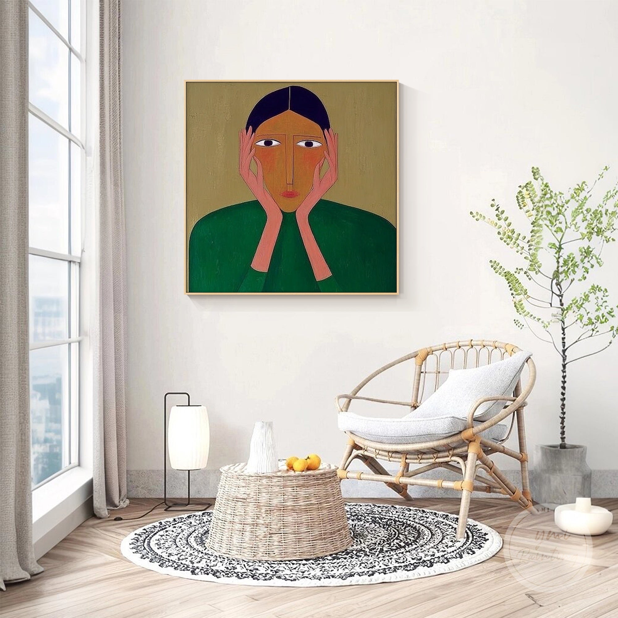 Hand-painted abstract portrait canvas in expressive style, ideal for modern, eclectic, or artistic interiors.