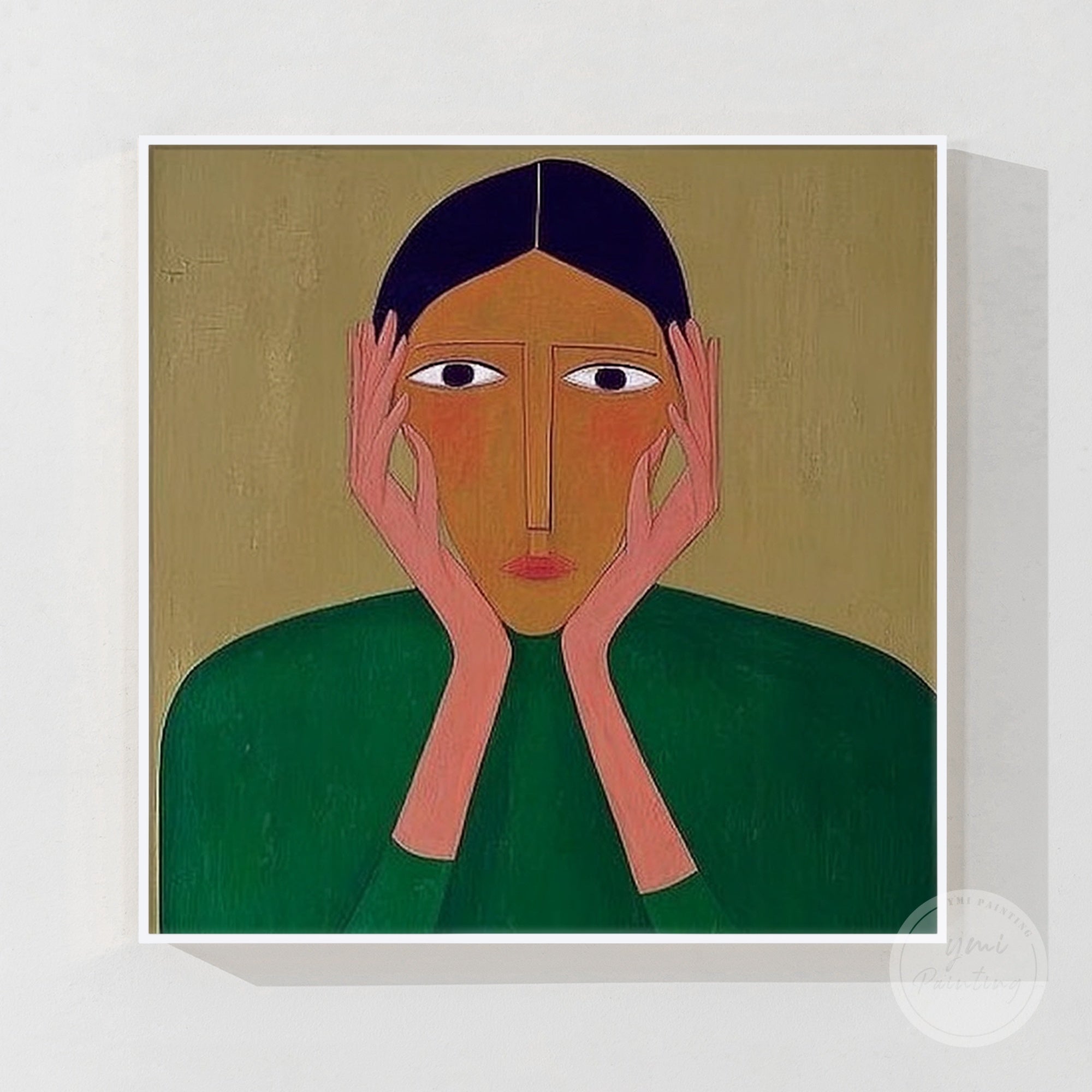 Naive style abstract painting with dynamic brushwork, creating a bold and intriguing focal point.