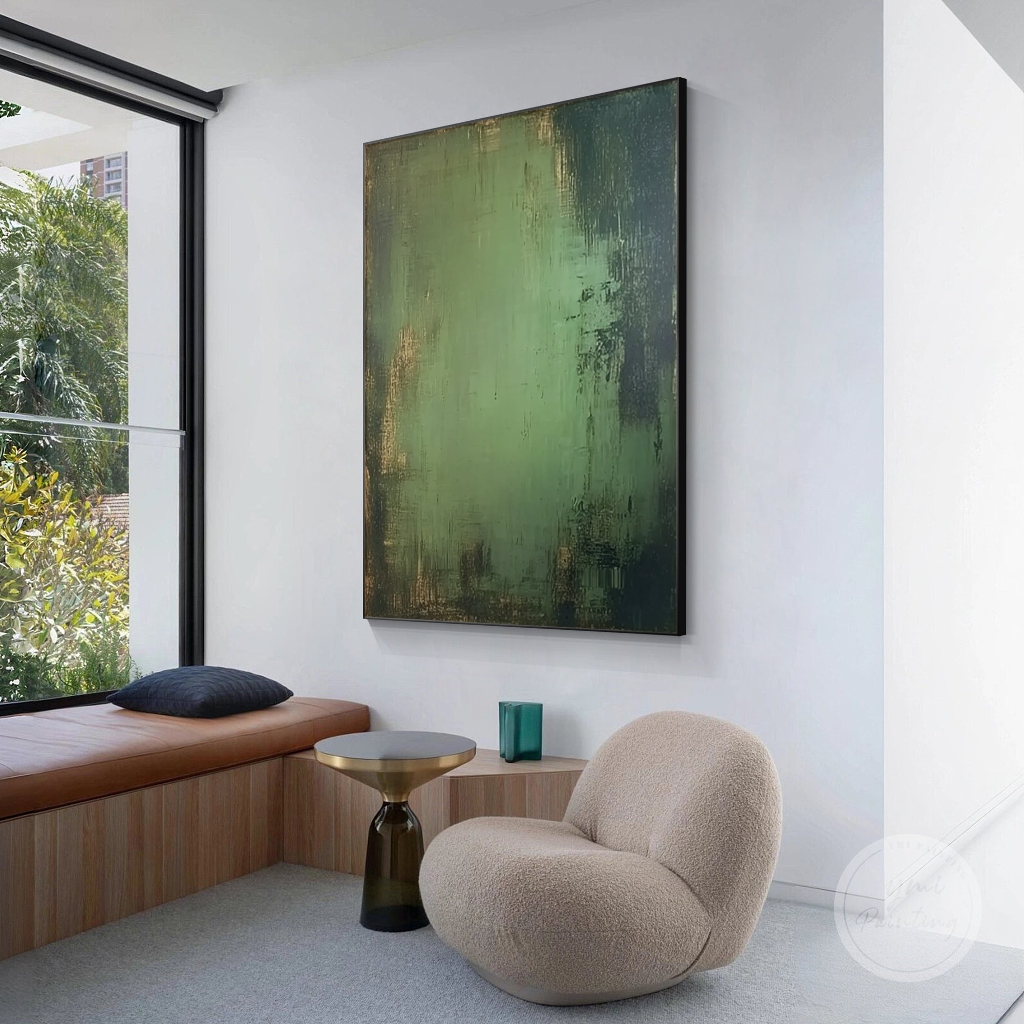 Bold emerald green and gold abstract wall decor