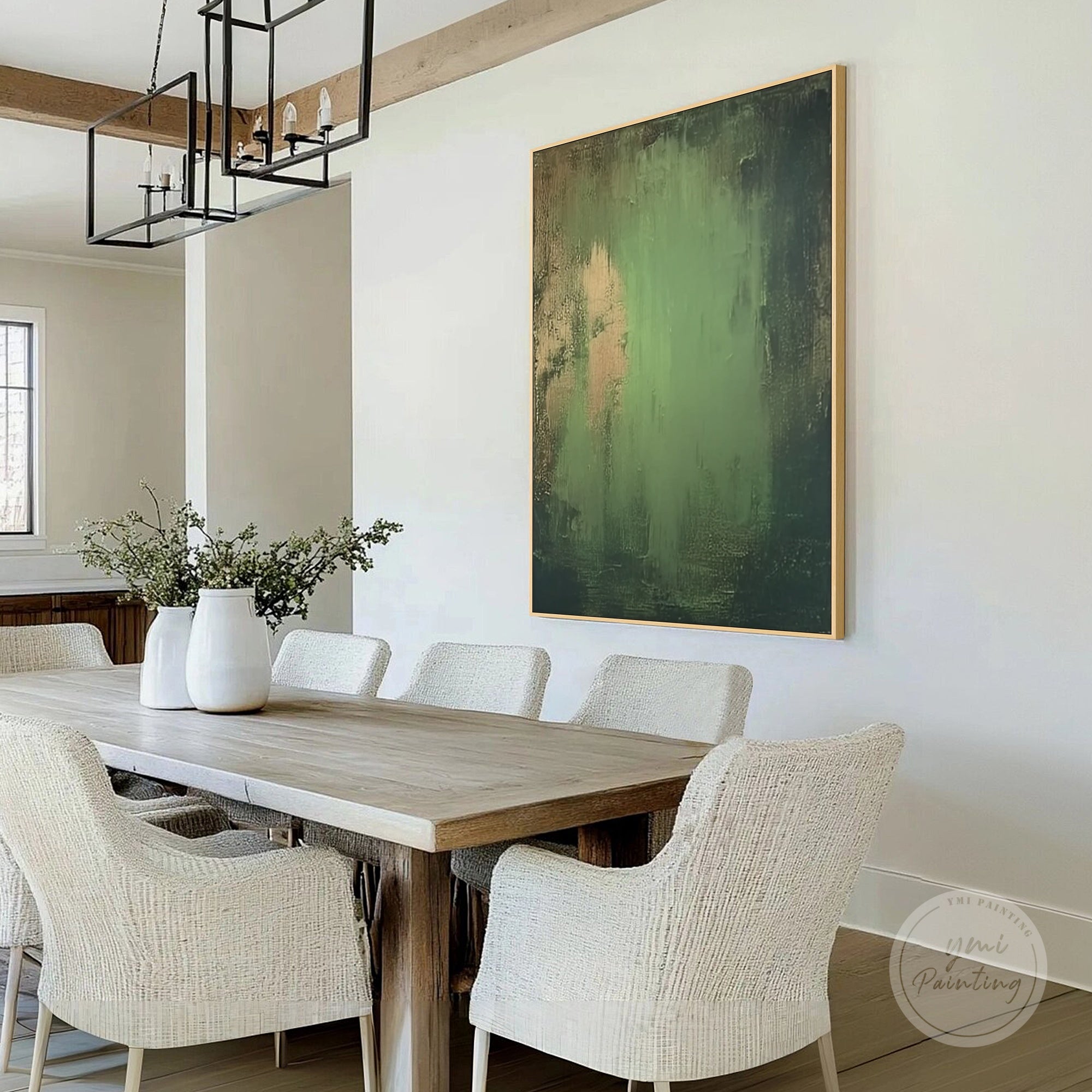 Green and gold contemporary abstract wall decor