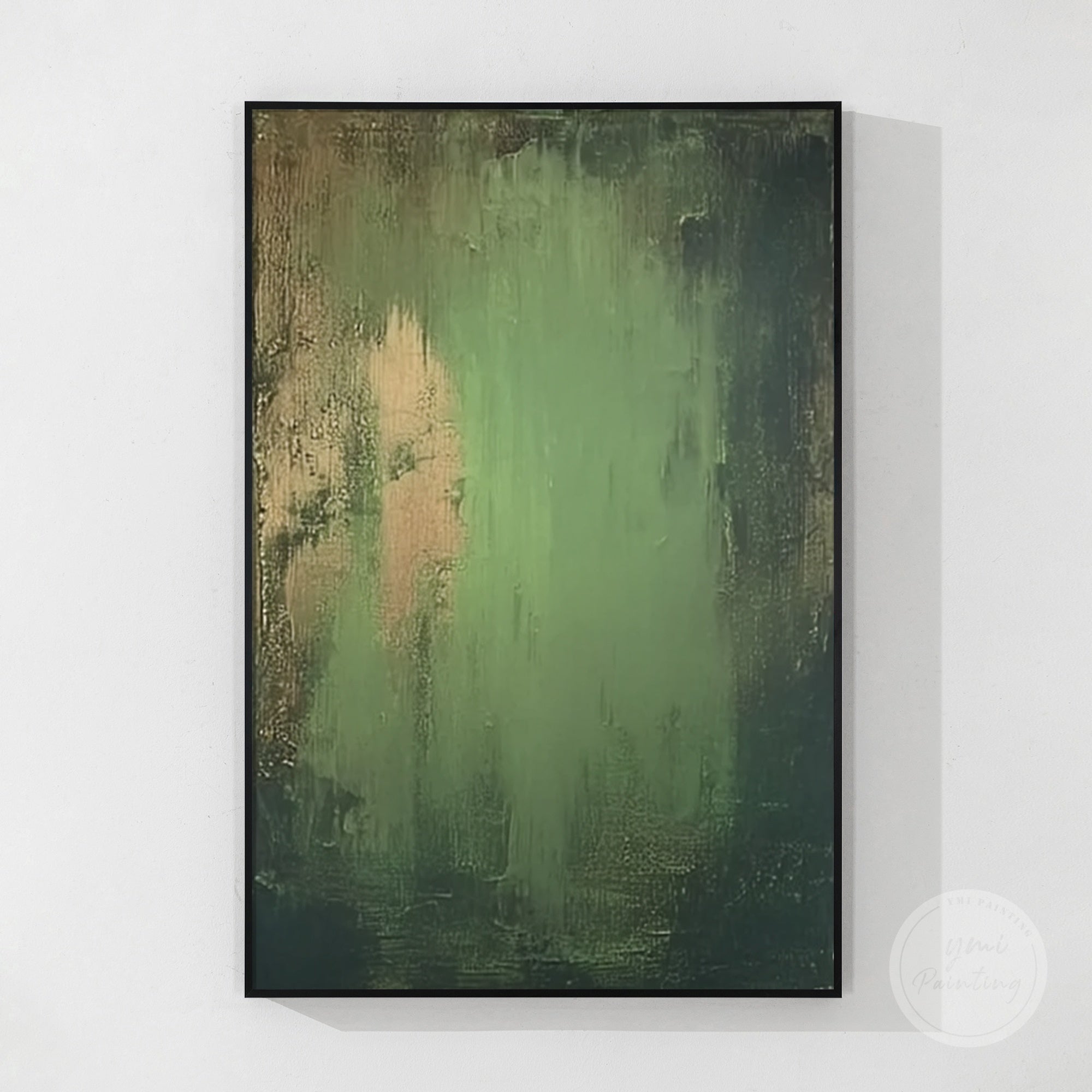 Textured abstract green and gold painting for office