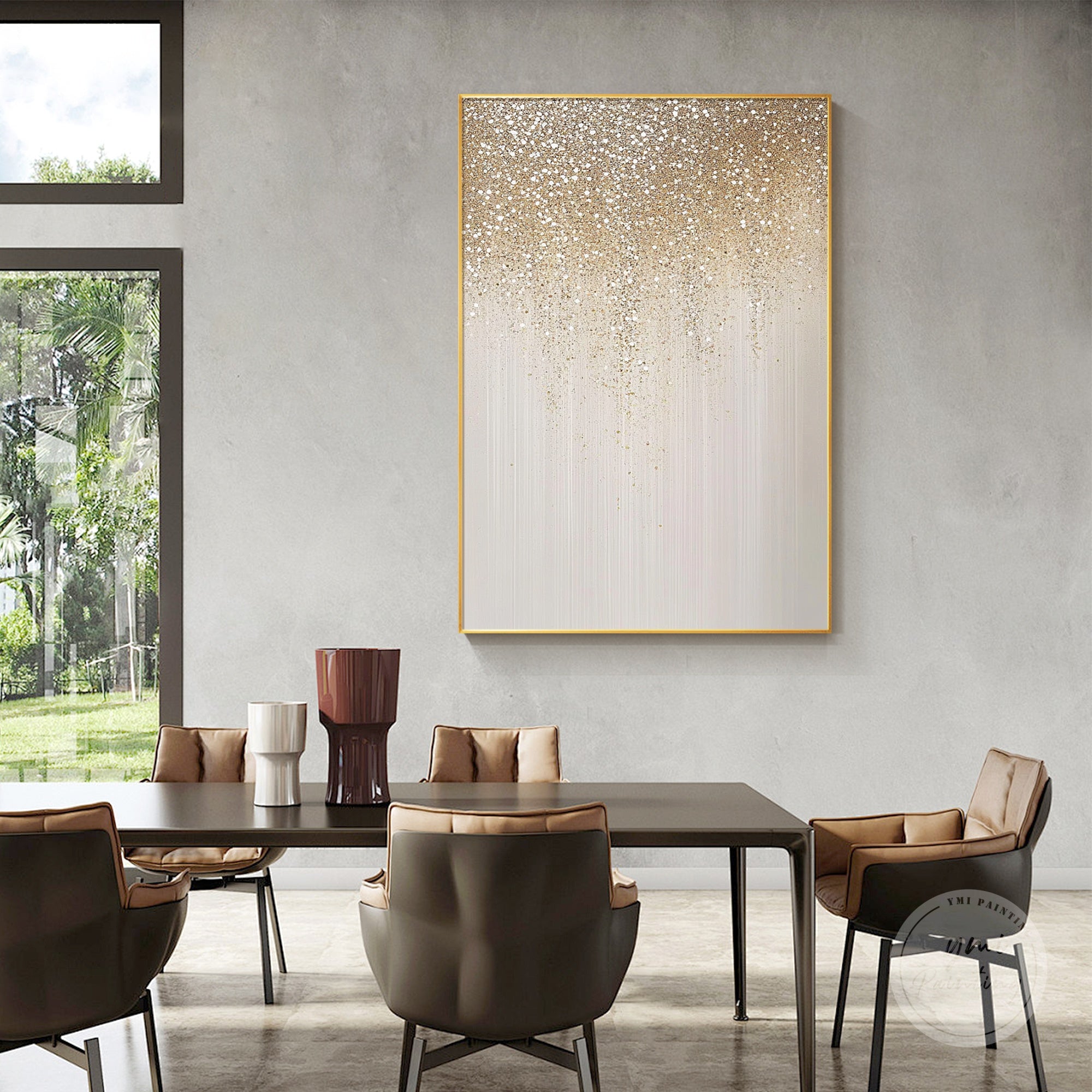 Radiant glitter wall art with vibrant reflective accents.