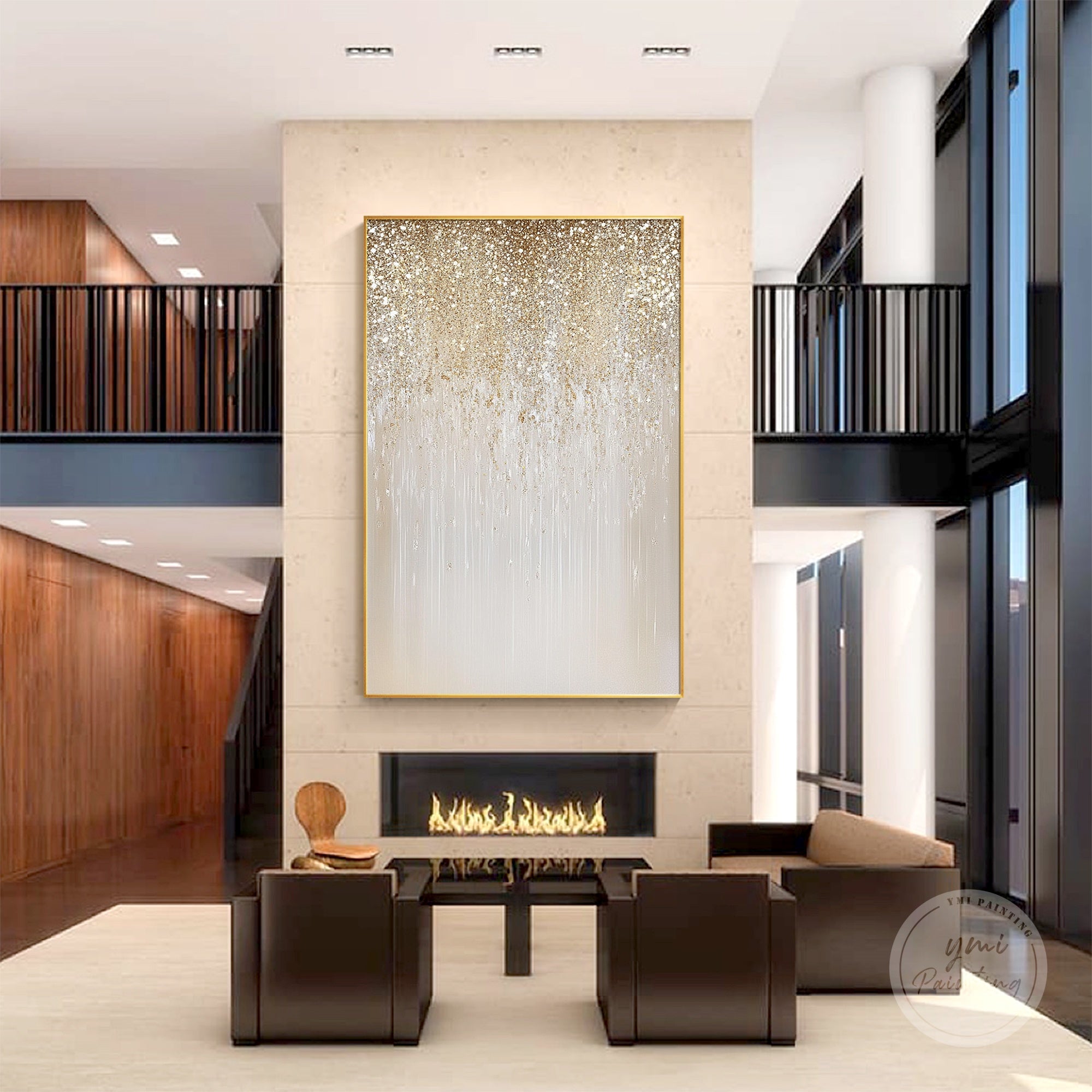 Glam glitter painting featuring sparkling gold accents.