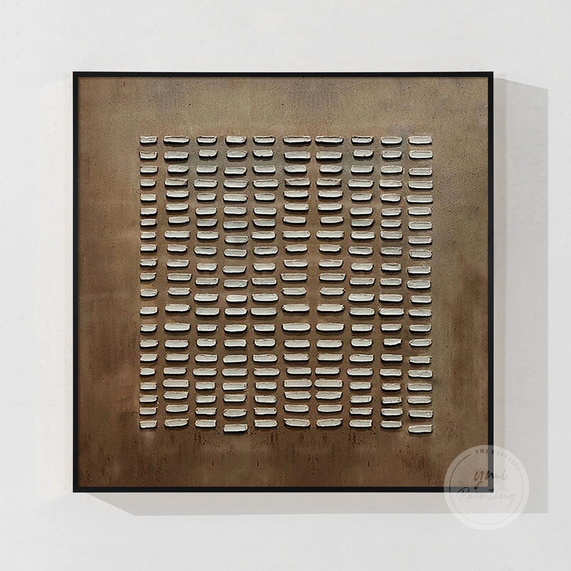 Textured 3D relief art with silver geometric blocks and Wabi Sabi aesthetic, offering a calming, imperfect beauty