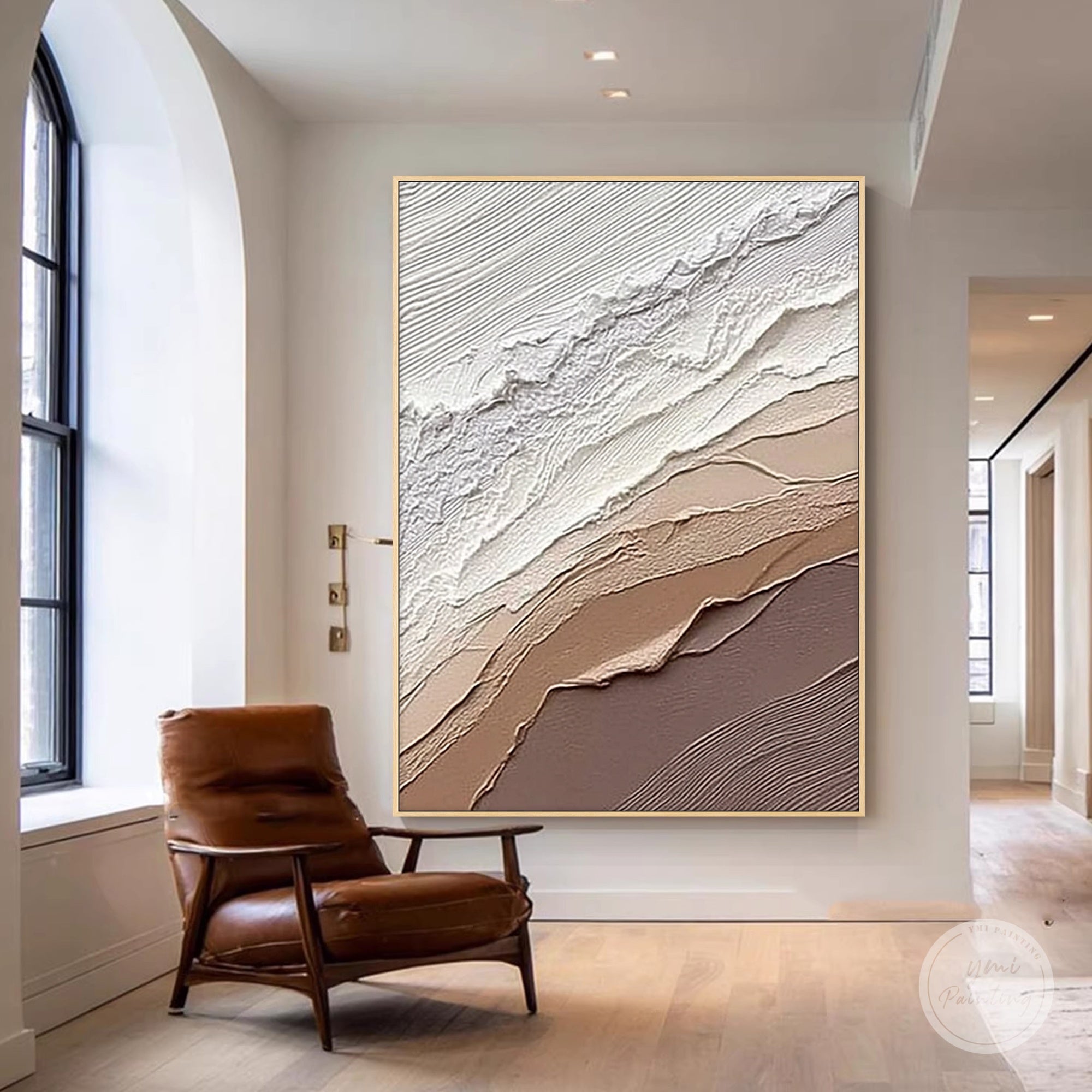 hand painted textured canvas in beige and cream