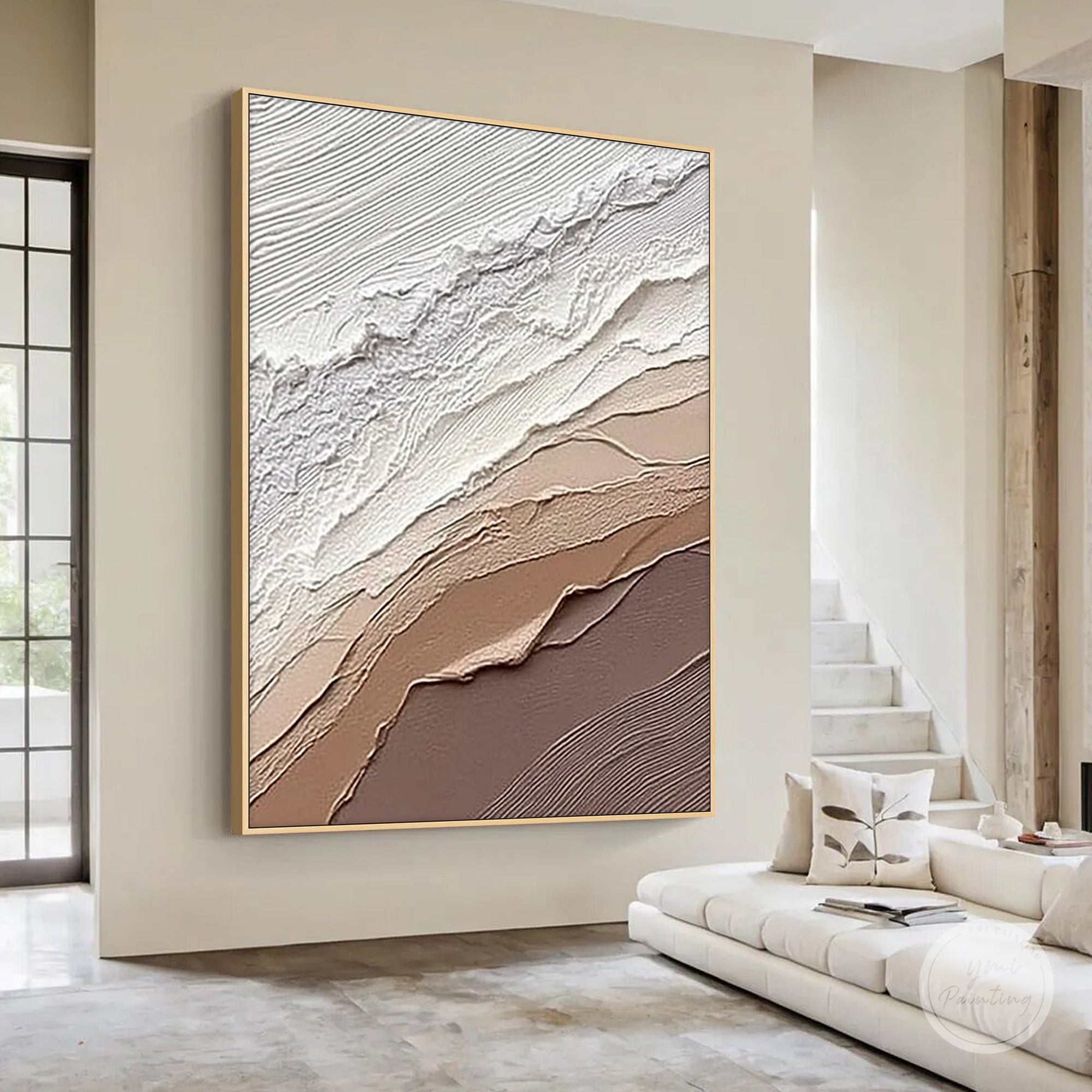 minimalist texture painting with layered plaster effect