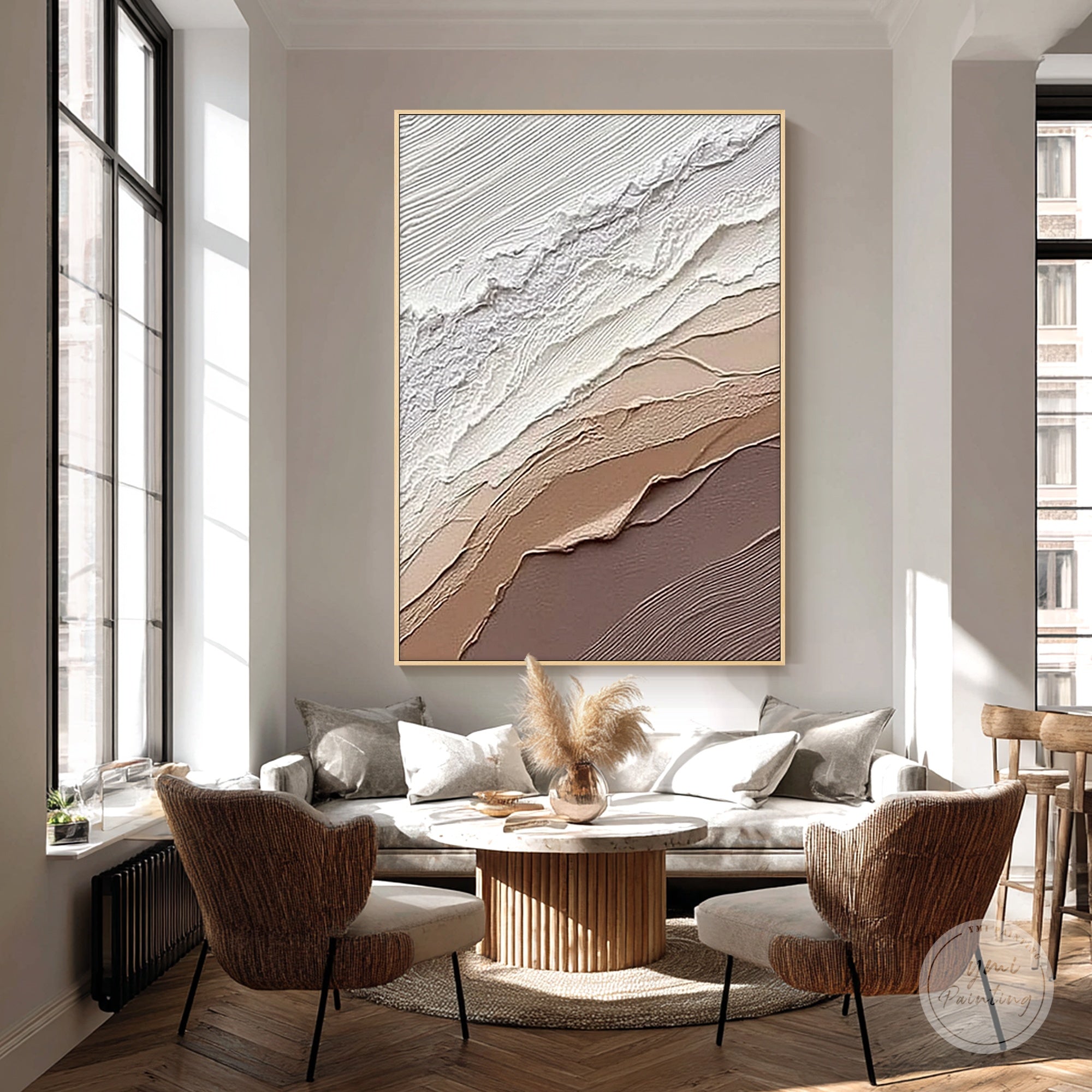 contemporary neutral artwork with raised texture detail
